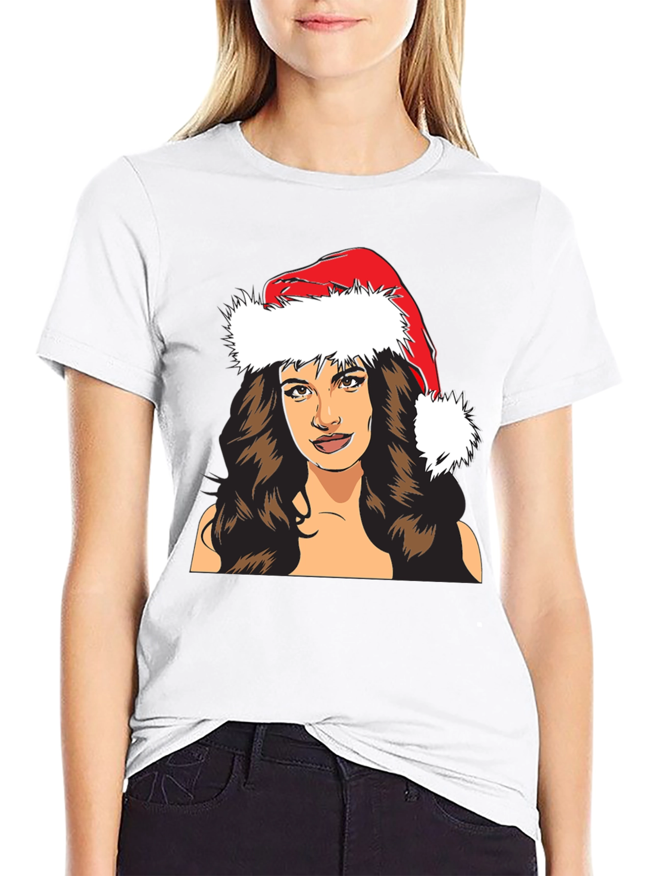 Festive Woman T-Shirt - Holiday Santa Hat Tee