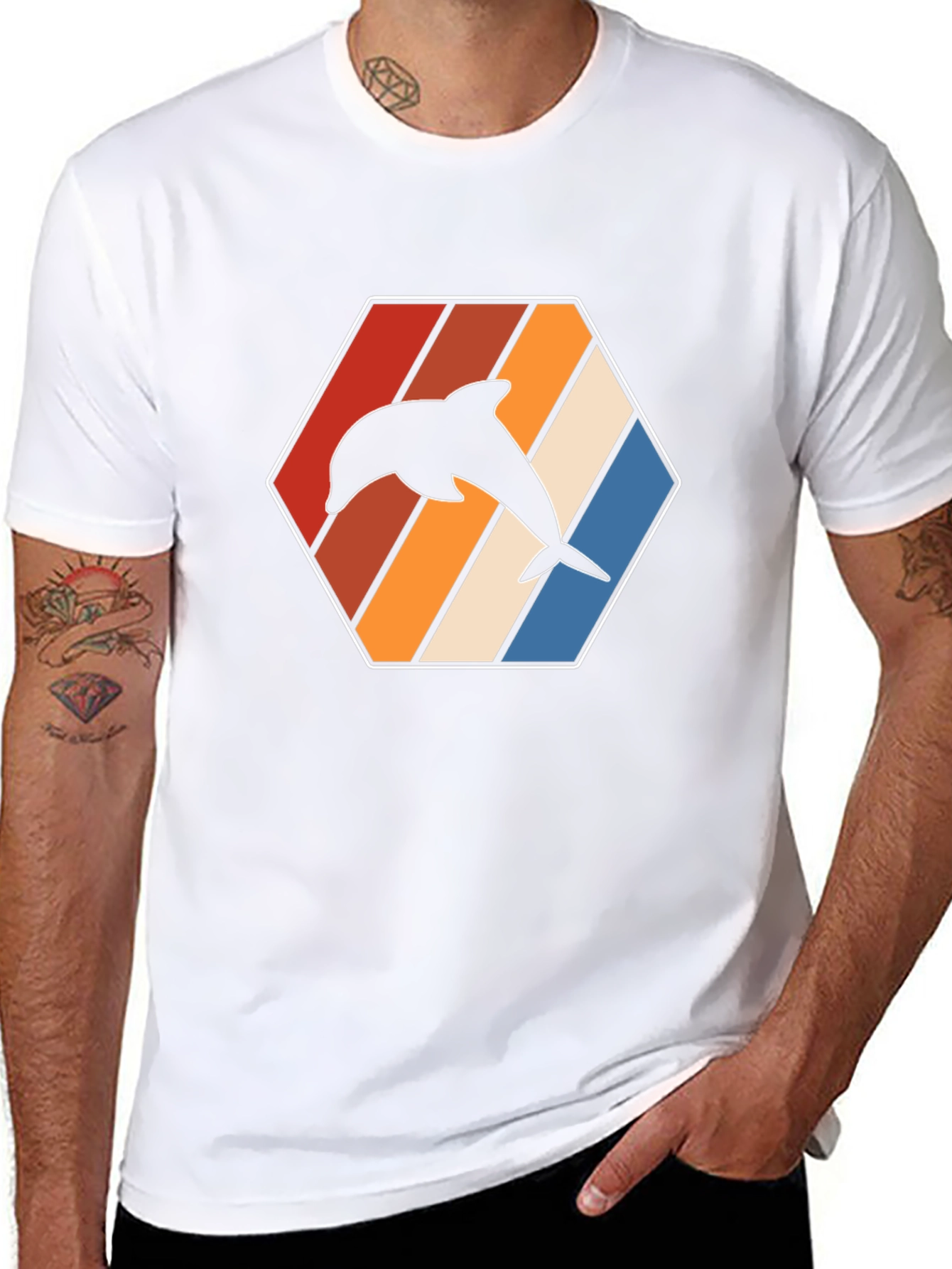 Retro Dolphin Graphic Tee - Black Cotton T-Shirt