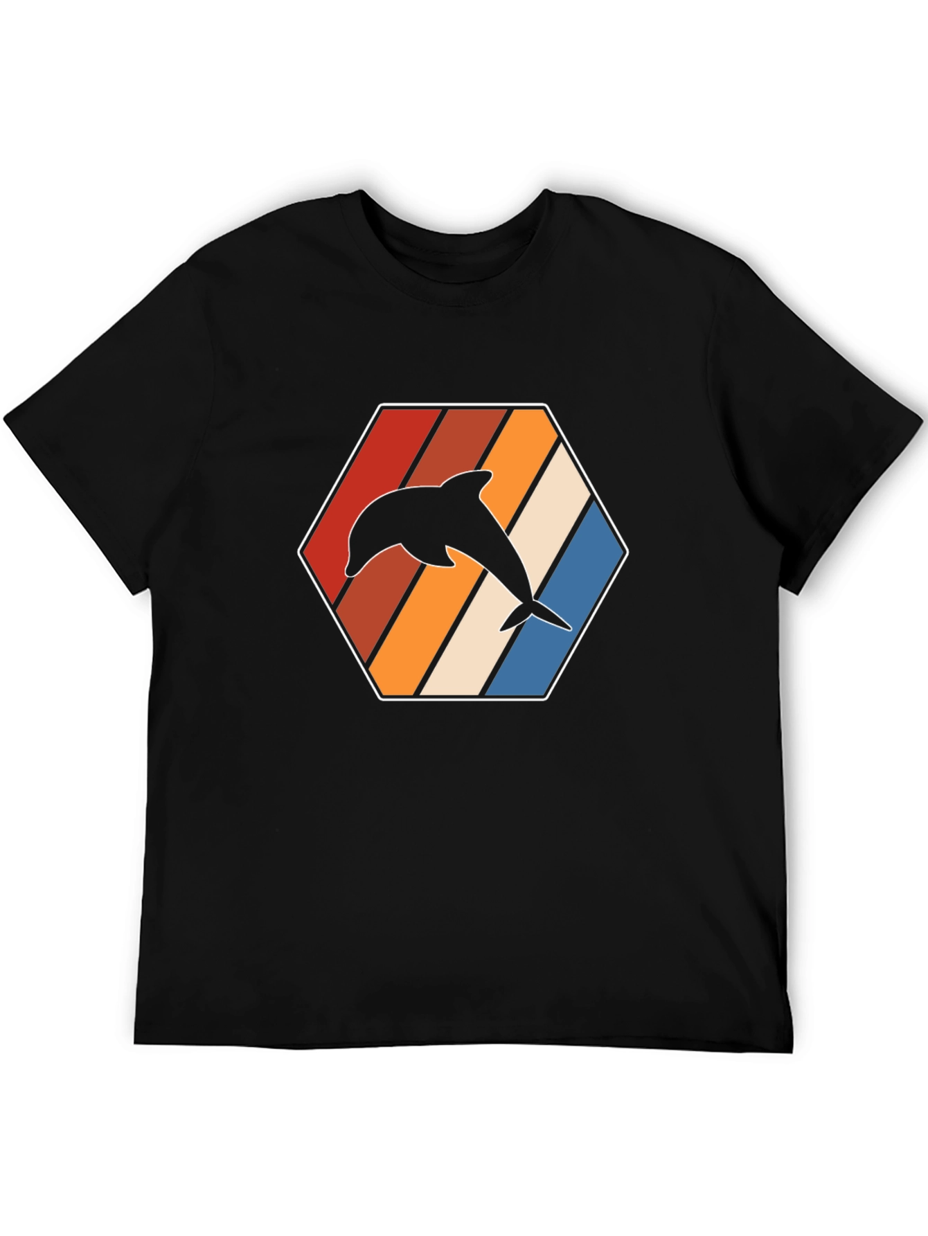 Retro Dolphin Graphic Tee - Black Cotton T-Shirt