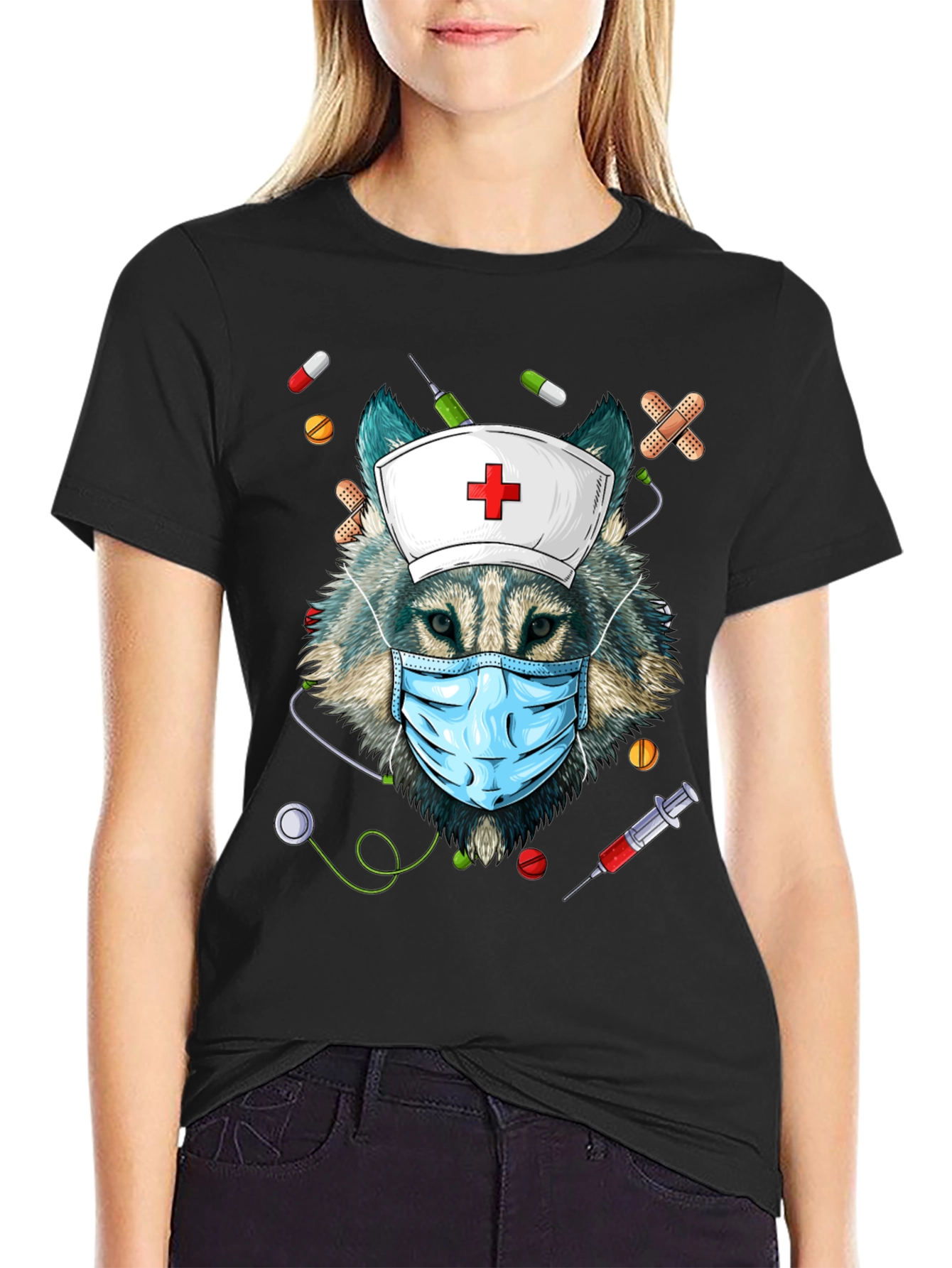 Nurse Wolf Graphic T-Shirt