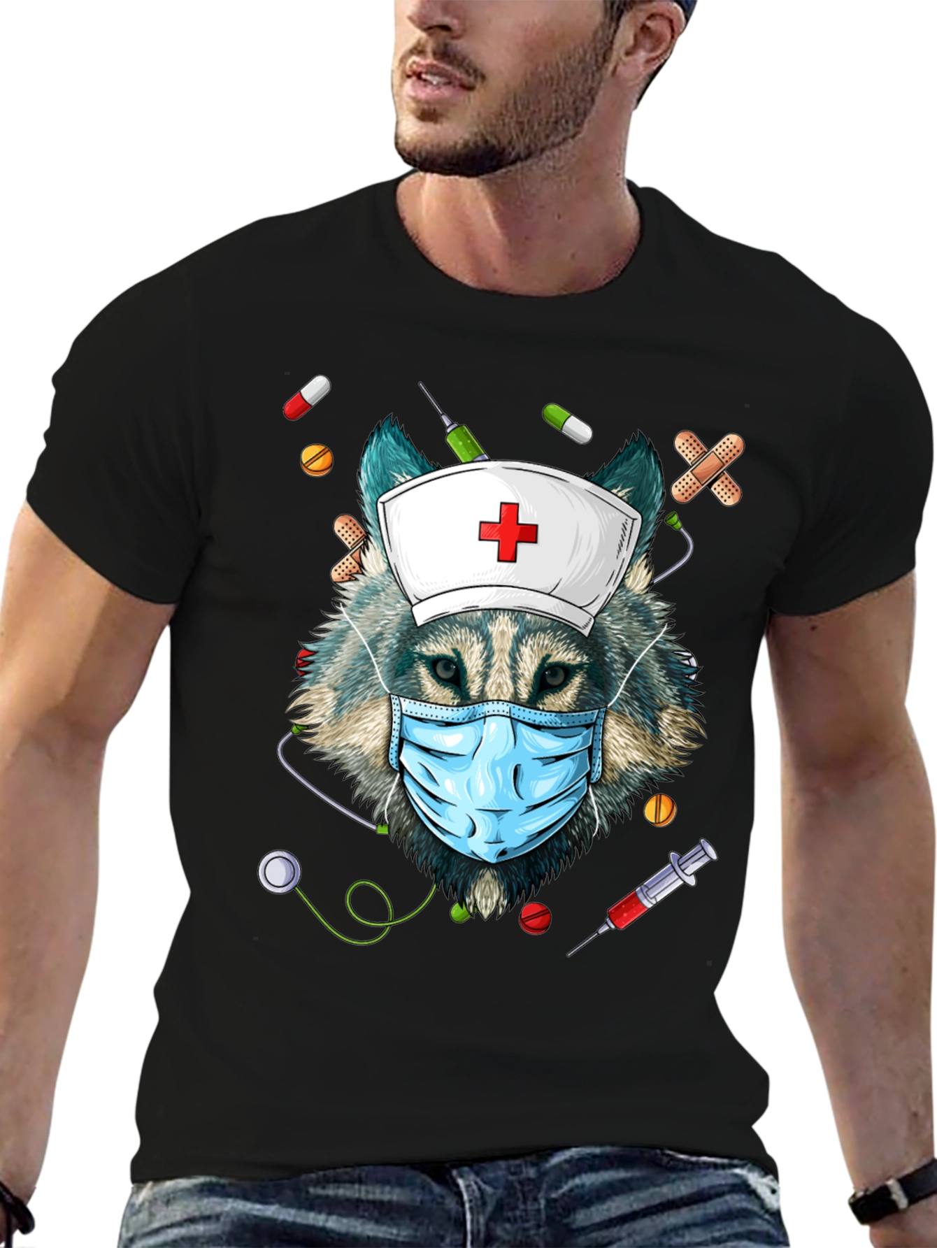 Nurse Wolf Graphic T-Shirt