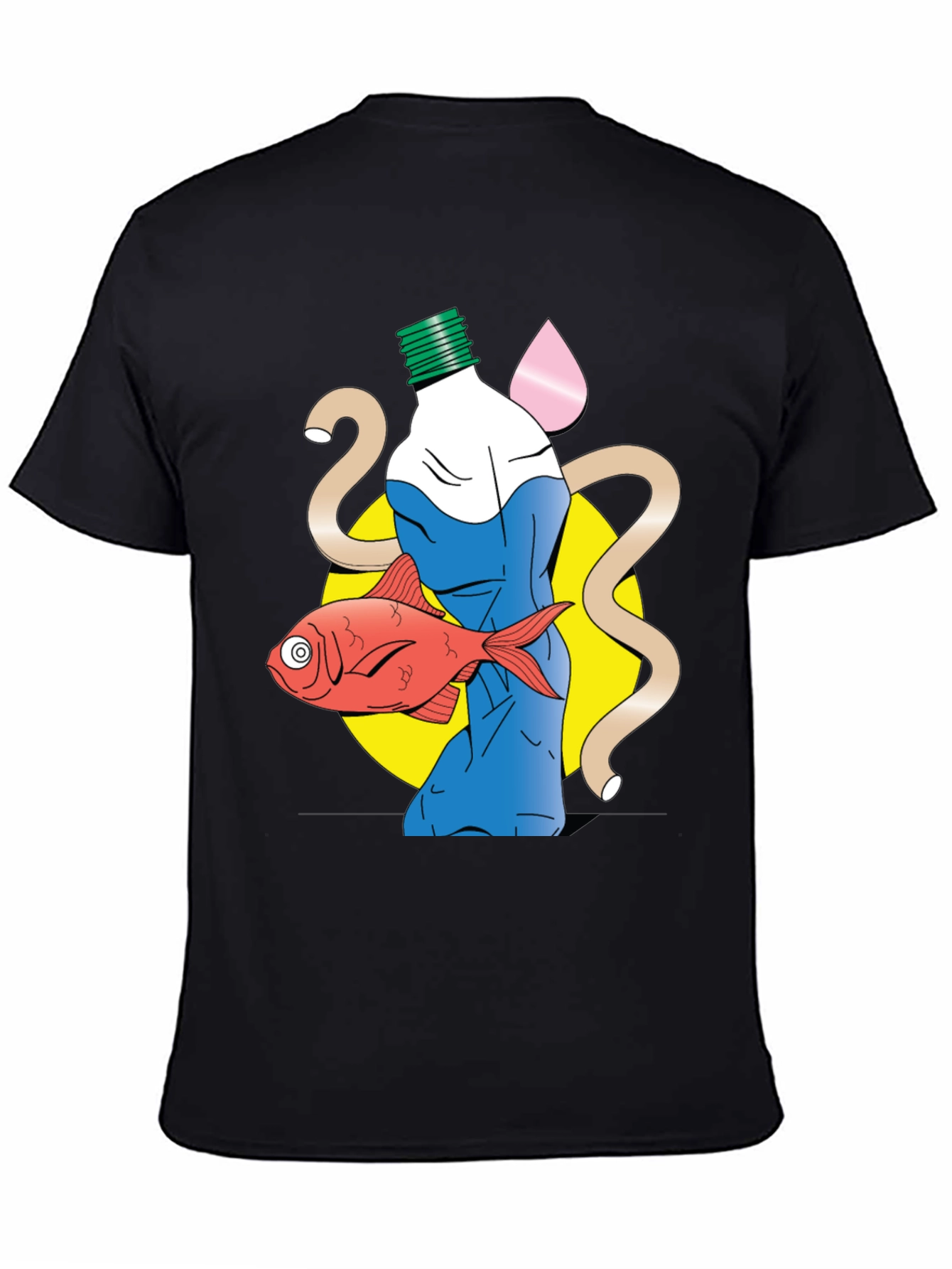 Unique Graphic T-Shirt - Bottle Fish and Abstract Design