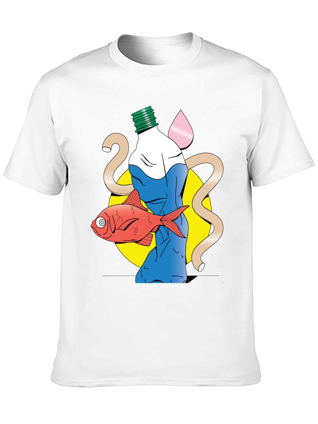 Unique Graphic T-Shirt - Bottle Fish and Abstract Design