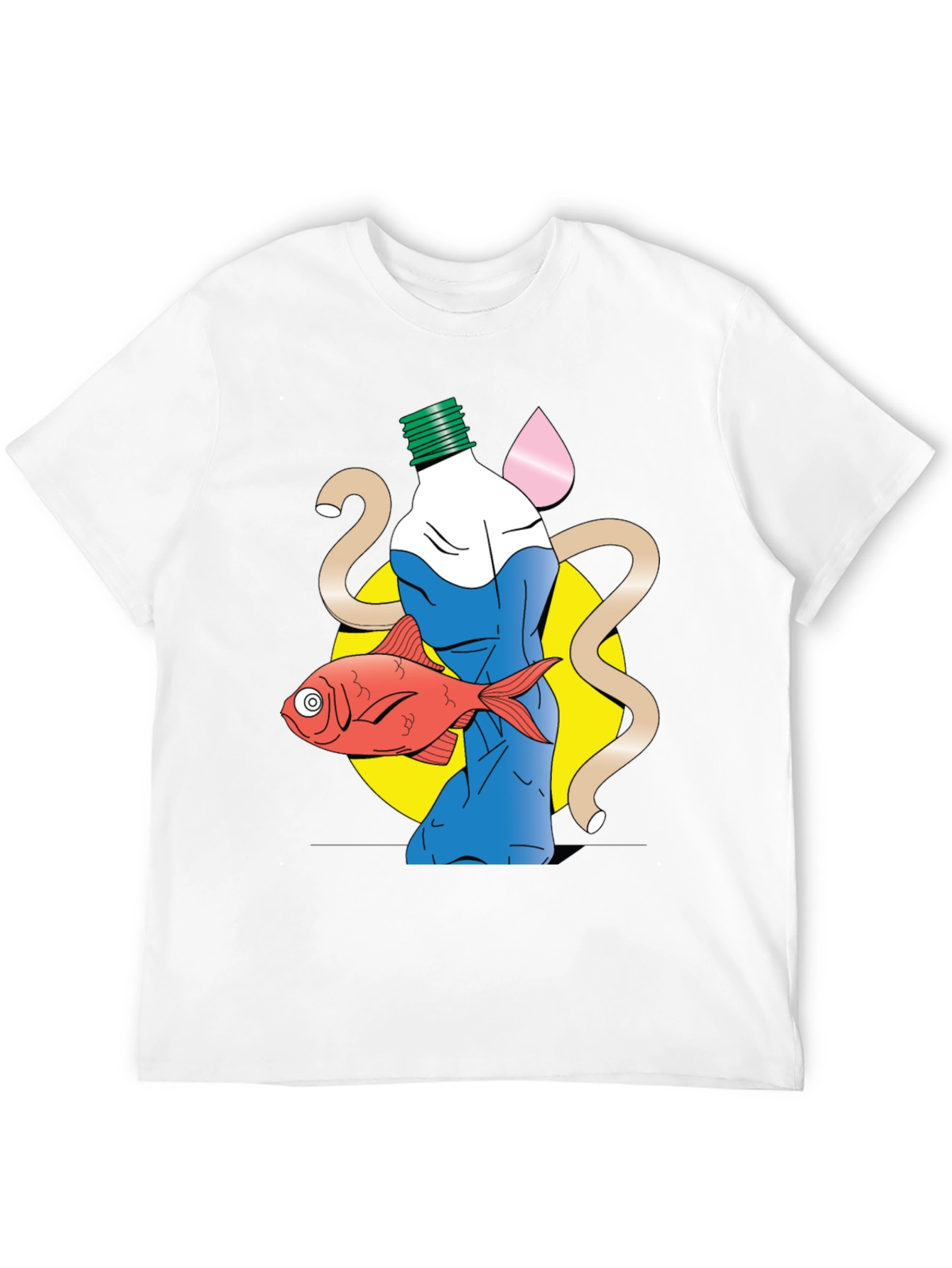 Unique Graphic T-Shirt - Bottle Fish and Abstract Design