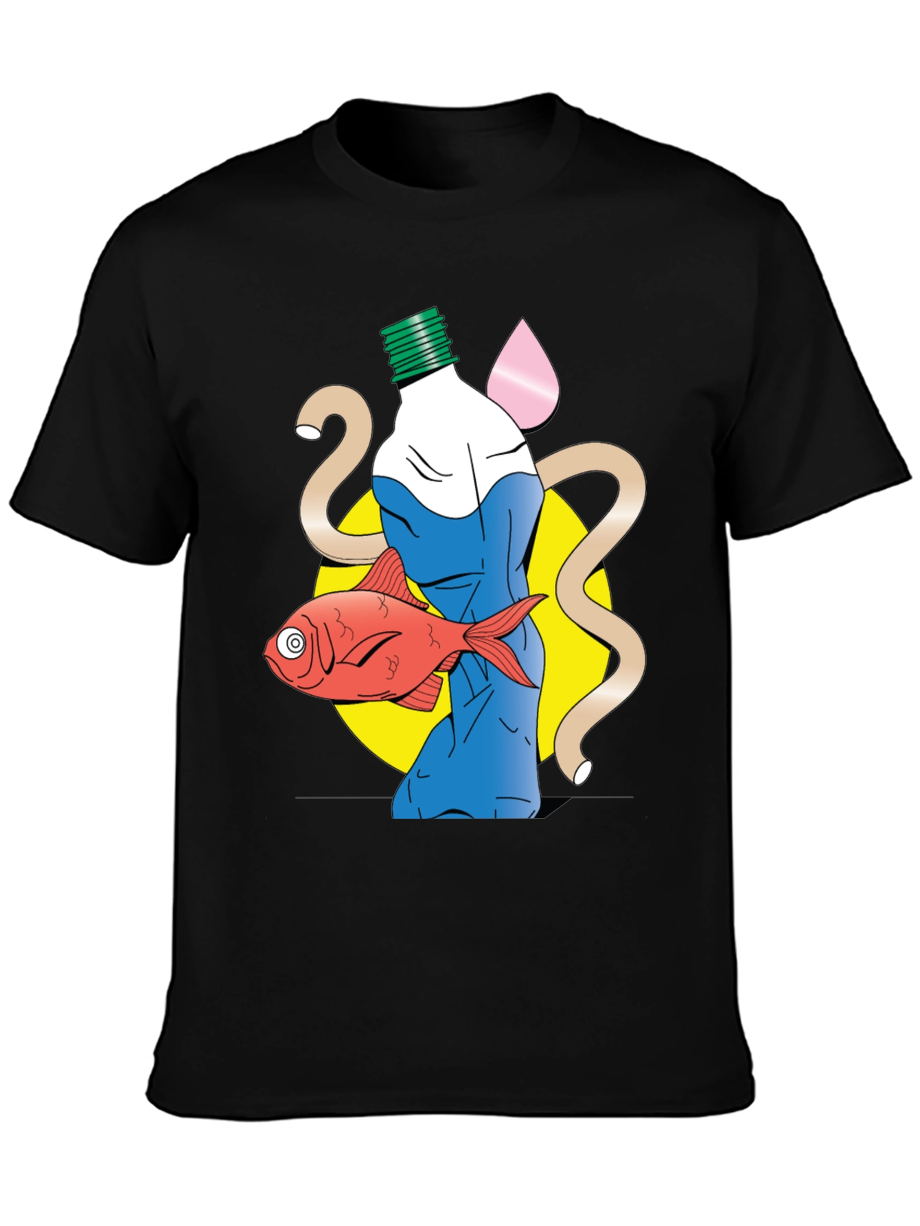 Unique Graphic T-Shirt - Bottle Fish and Abstract Design