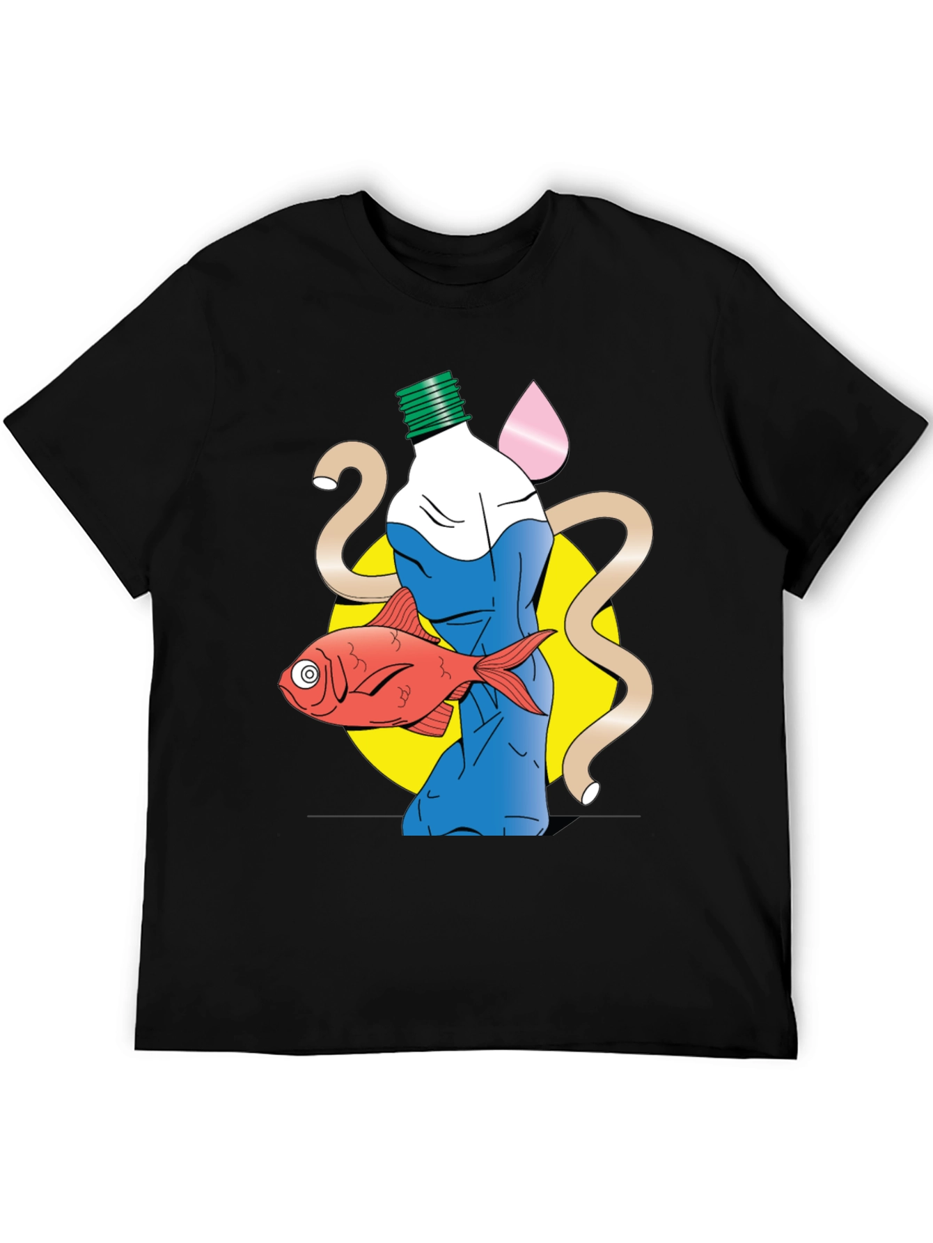 Unique Graphic T-Shirt - Bottle Fish and Abstract Design