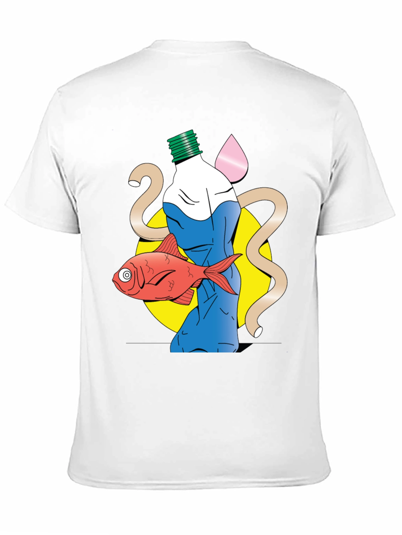 Unique Graphic T-Shirt - Bottle Fish and Abstract Design
