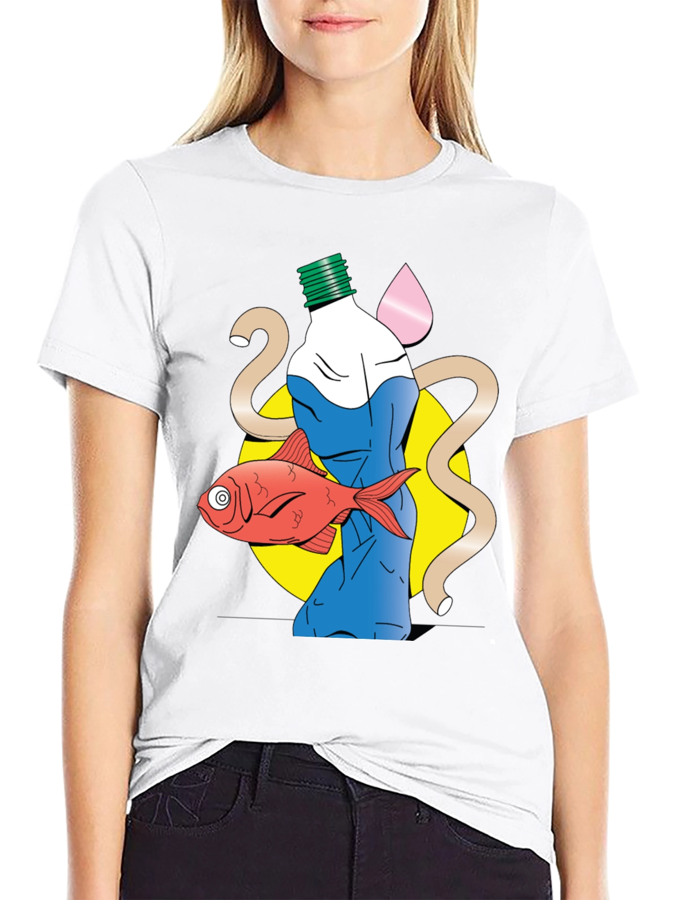 Unique Graphic T-Shirt - Bottle Fish and Abstract Design