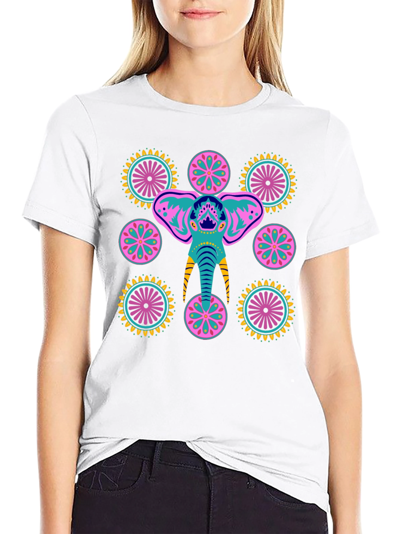 Black Elephant Mandala Graphic T-Shirt