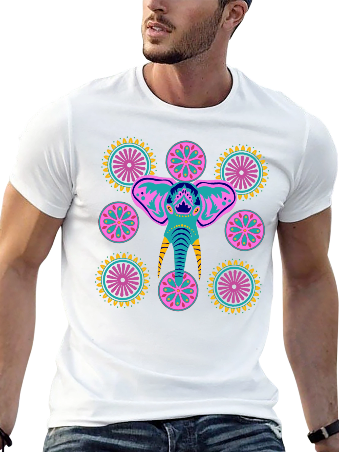 Black Elephant Mandala Graphic T-Shirt
