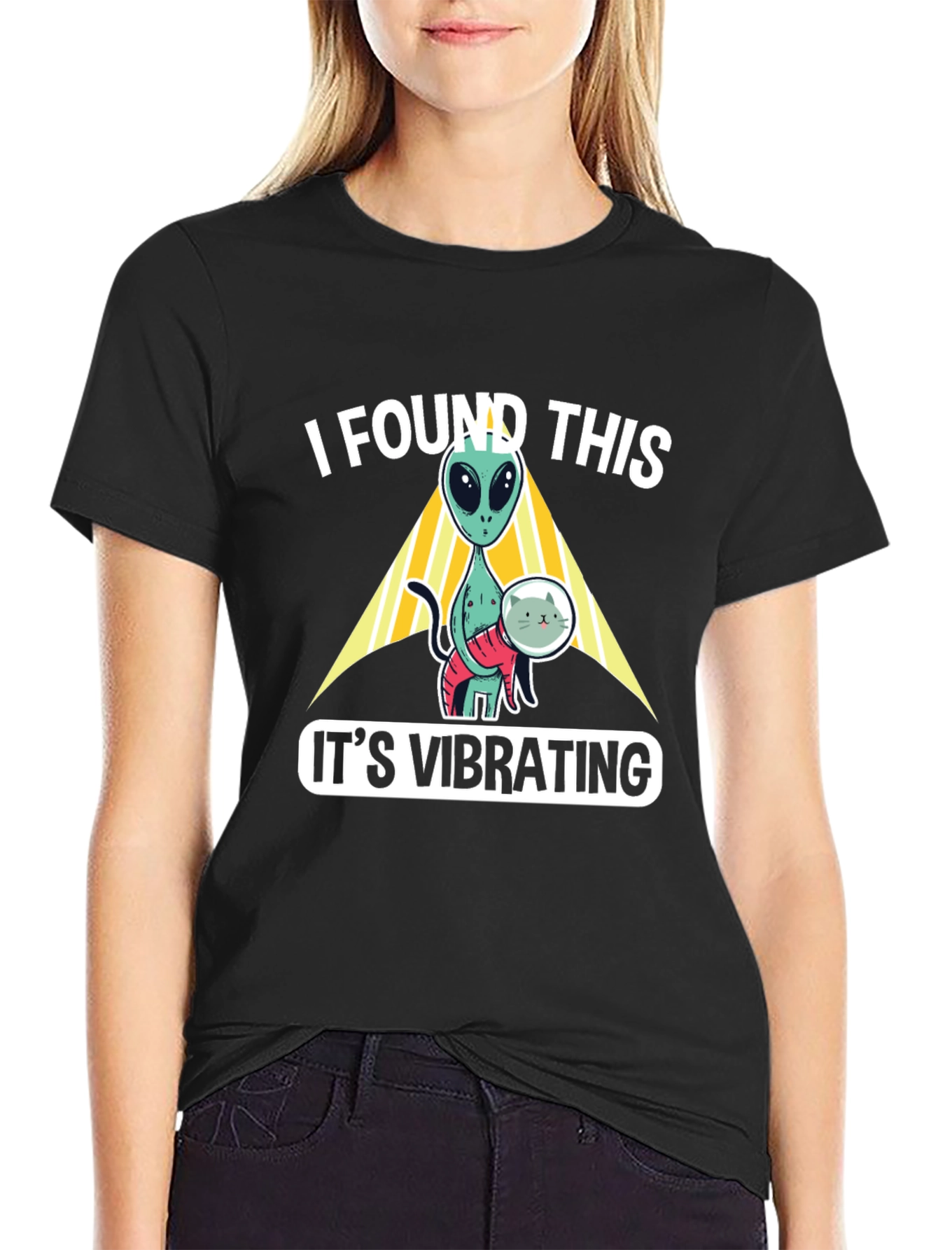 Alien Cat Vibrating Funny Graphic T-Shirt