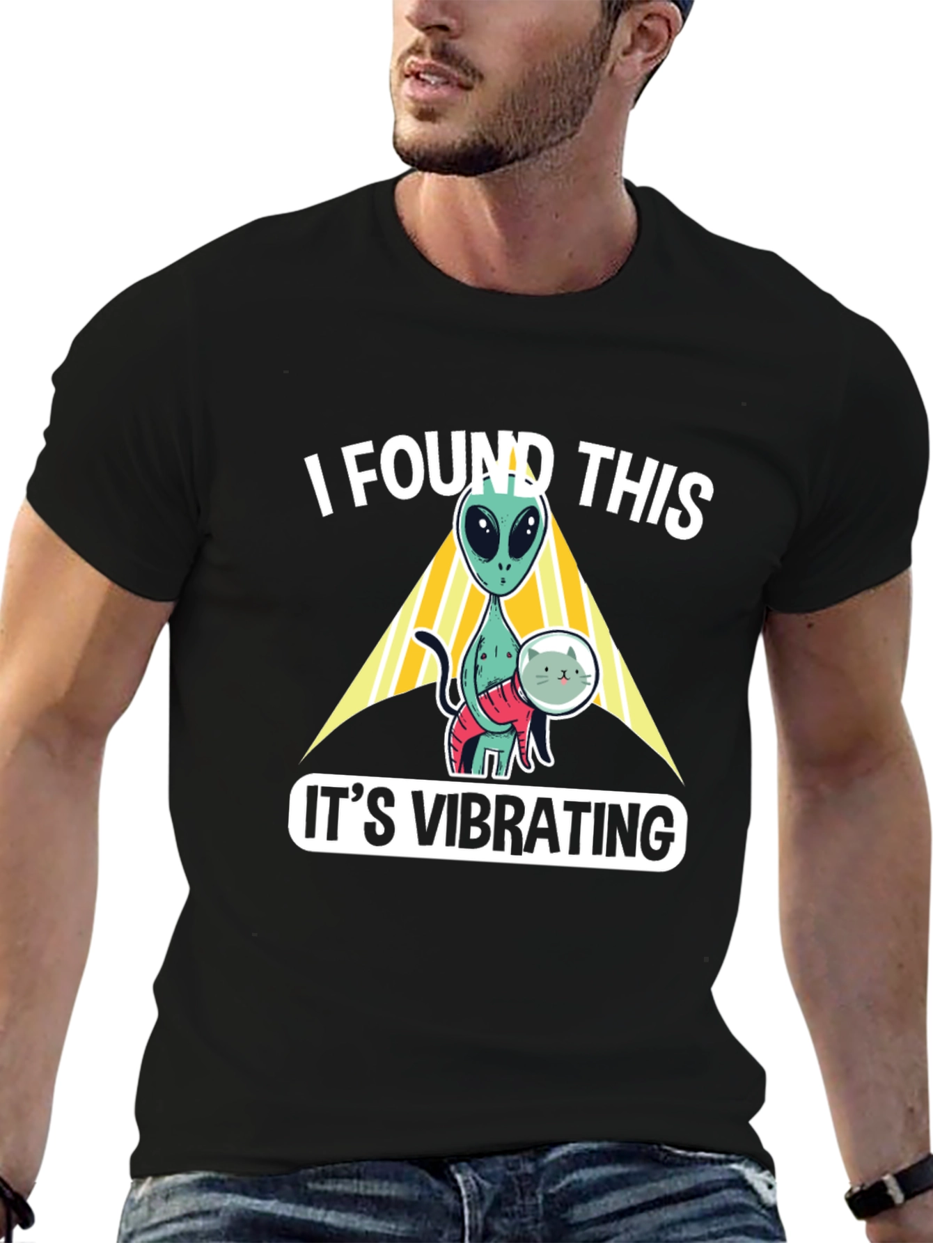 Alien Cat Vibrating Funny Graphic T-Shirt