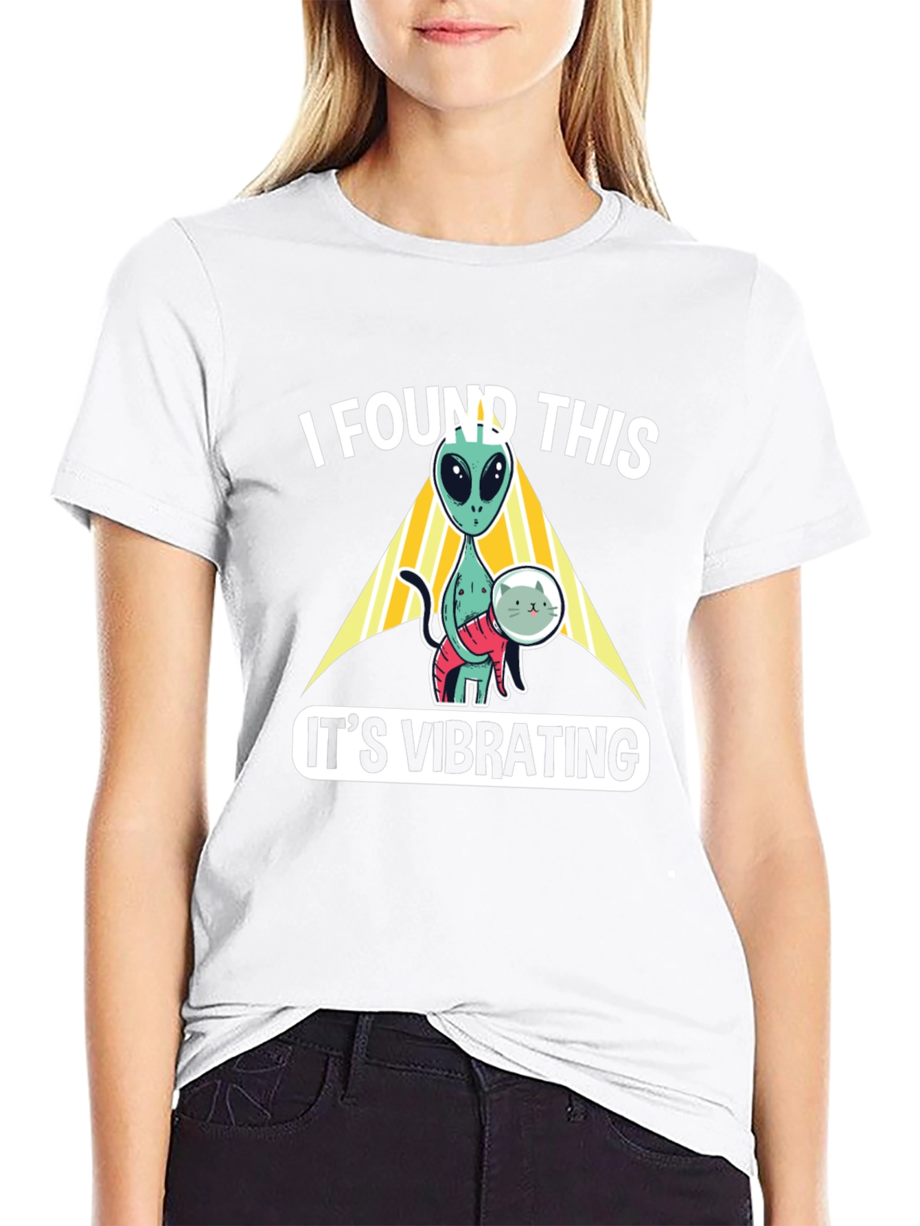 Alien Cat Vibrating Funny Graphic T-Shirt