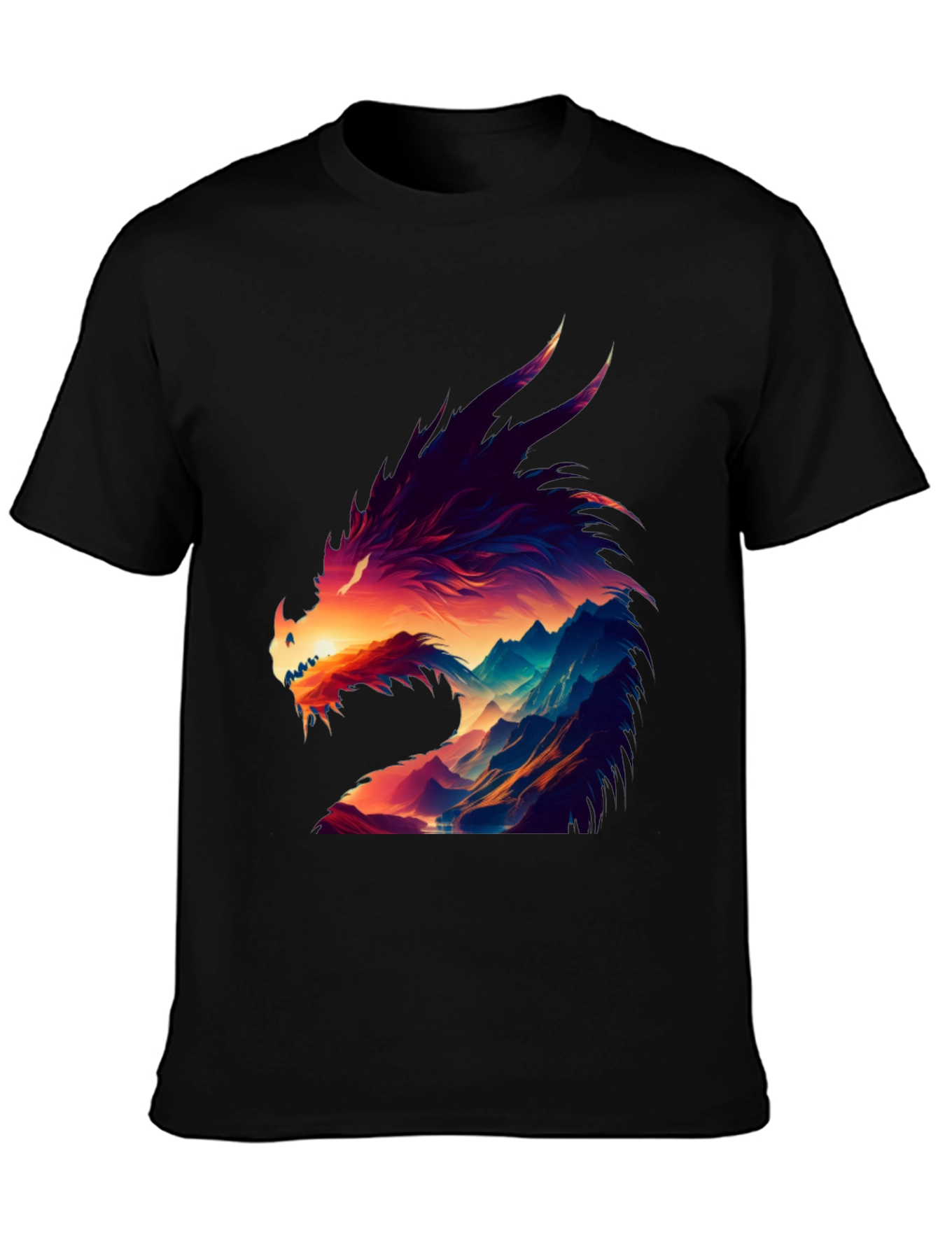 Dragon Mountain Graphic Tee - Vibrant Black T-Shirt