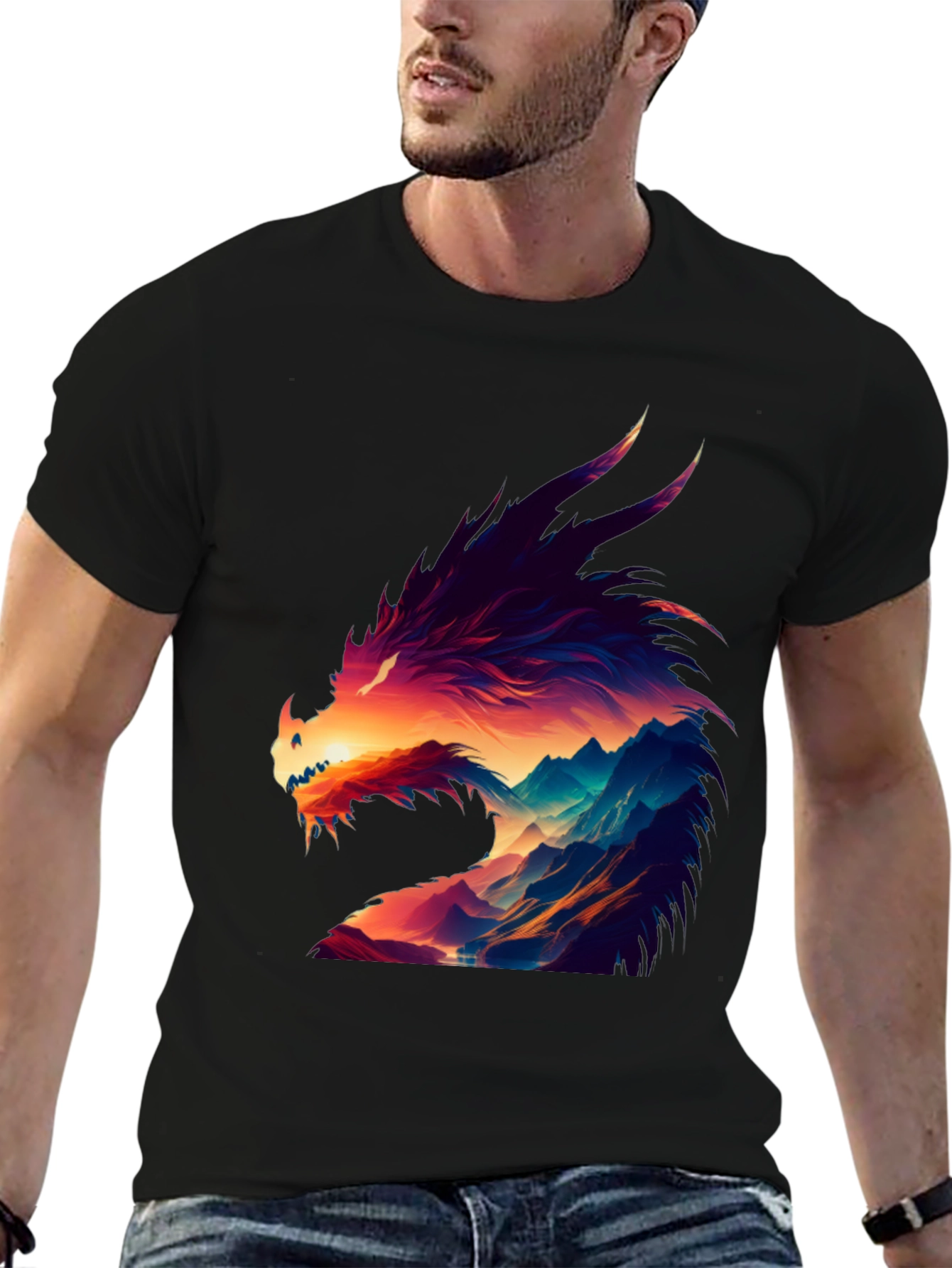 Dragon Mountain Graphic Tee - Vibrant Black T-Shirt