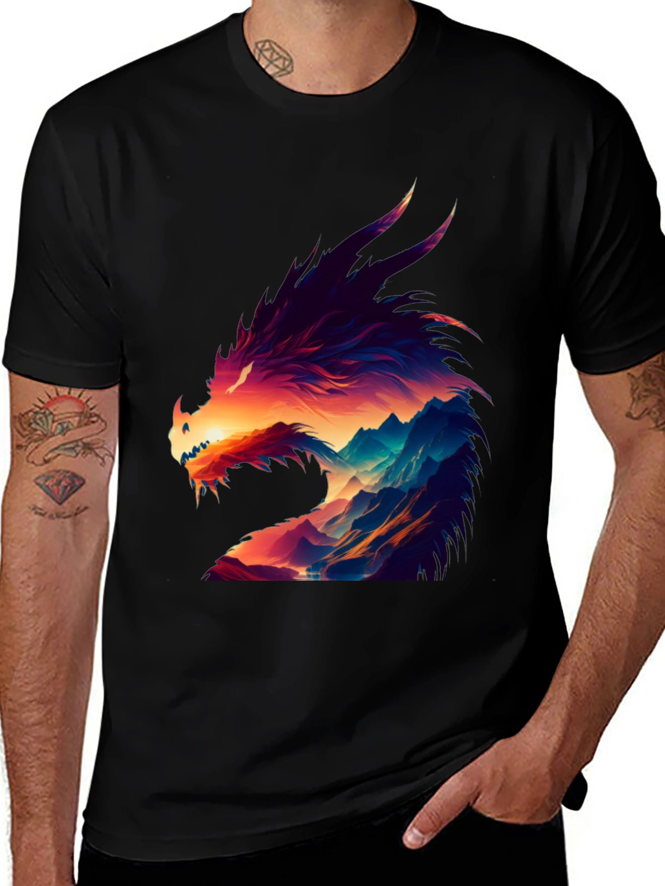 Dragon Mountain Graphic Tee - Vibrant Black T-Shirt