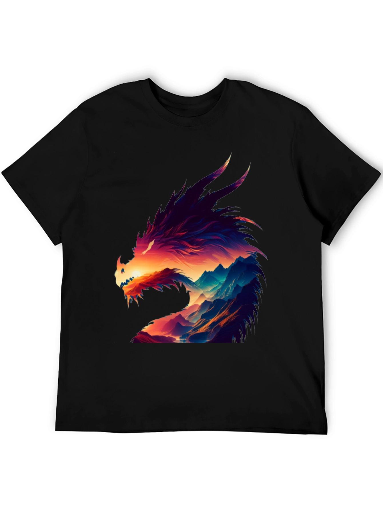 Dragon Mountain Graphic Tee - Vibrant Black T-Shirt