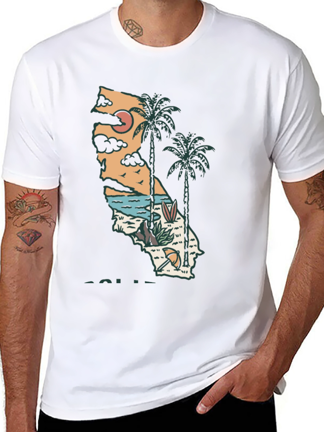 California Graphic Tee - Surf Palm Design