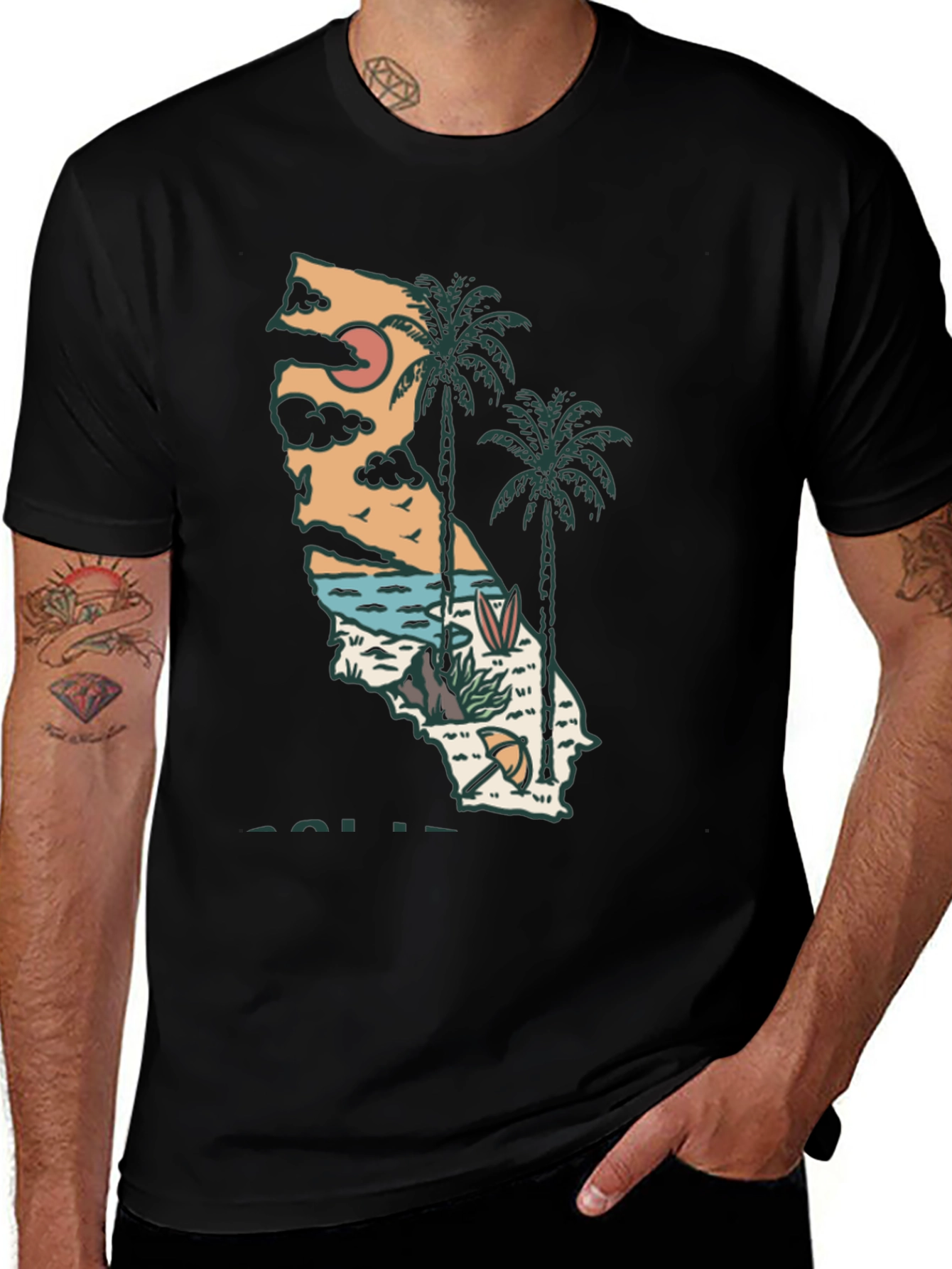 California Graphic Tee - Surf Palm Design