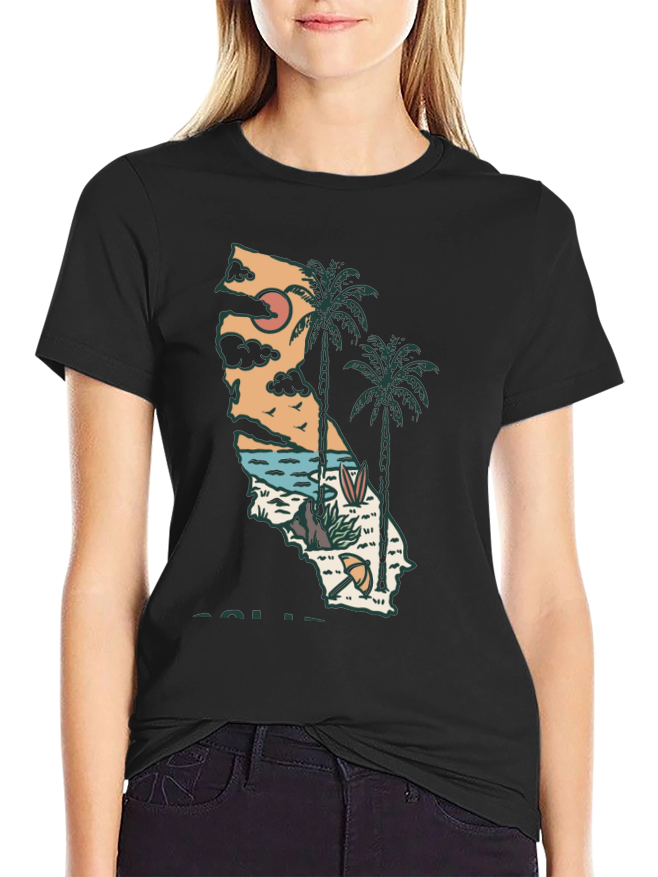 California Graphic Tee - Surf Palm Design