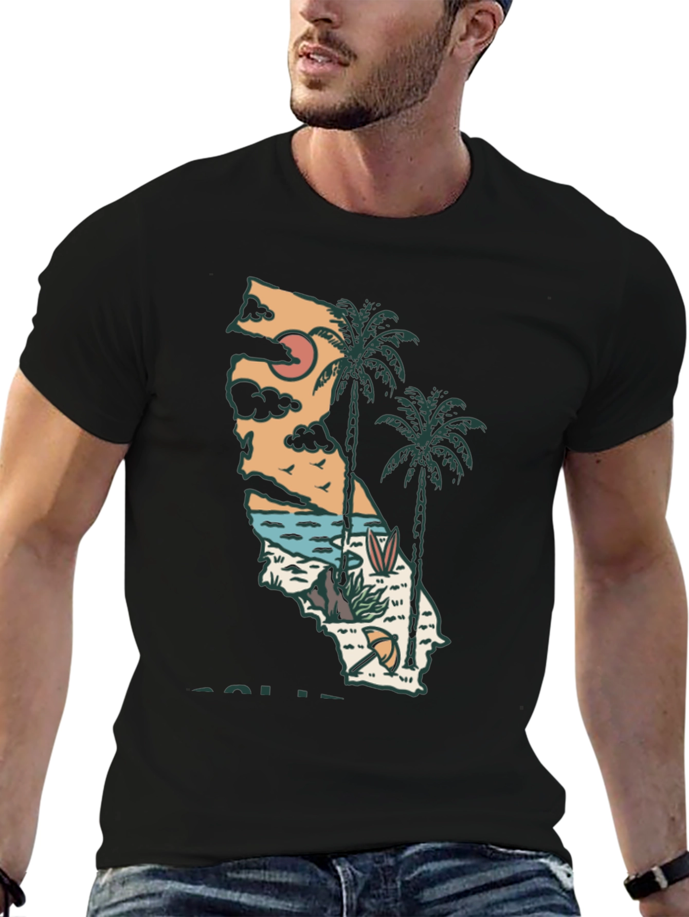 California Graphic Tee - Surf Palm Design