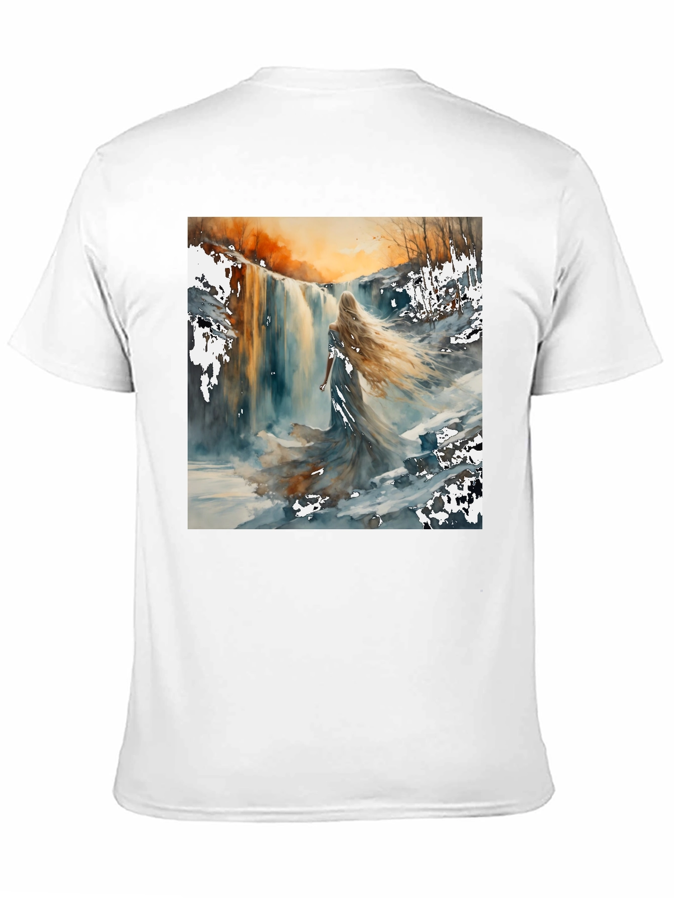 Waterfall Woman Black T-Shirt - Artistic Design