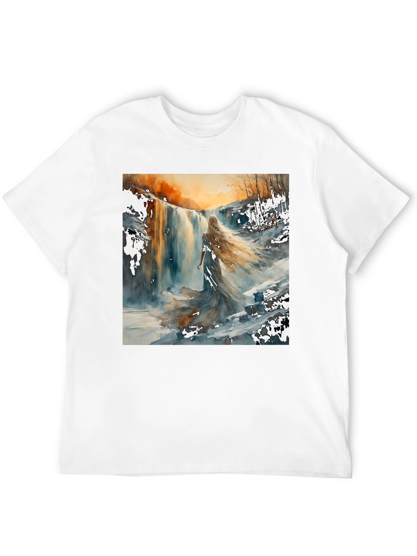 Waterfall Woman Black T-Shirt - Artistic Design