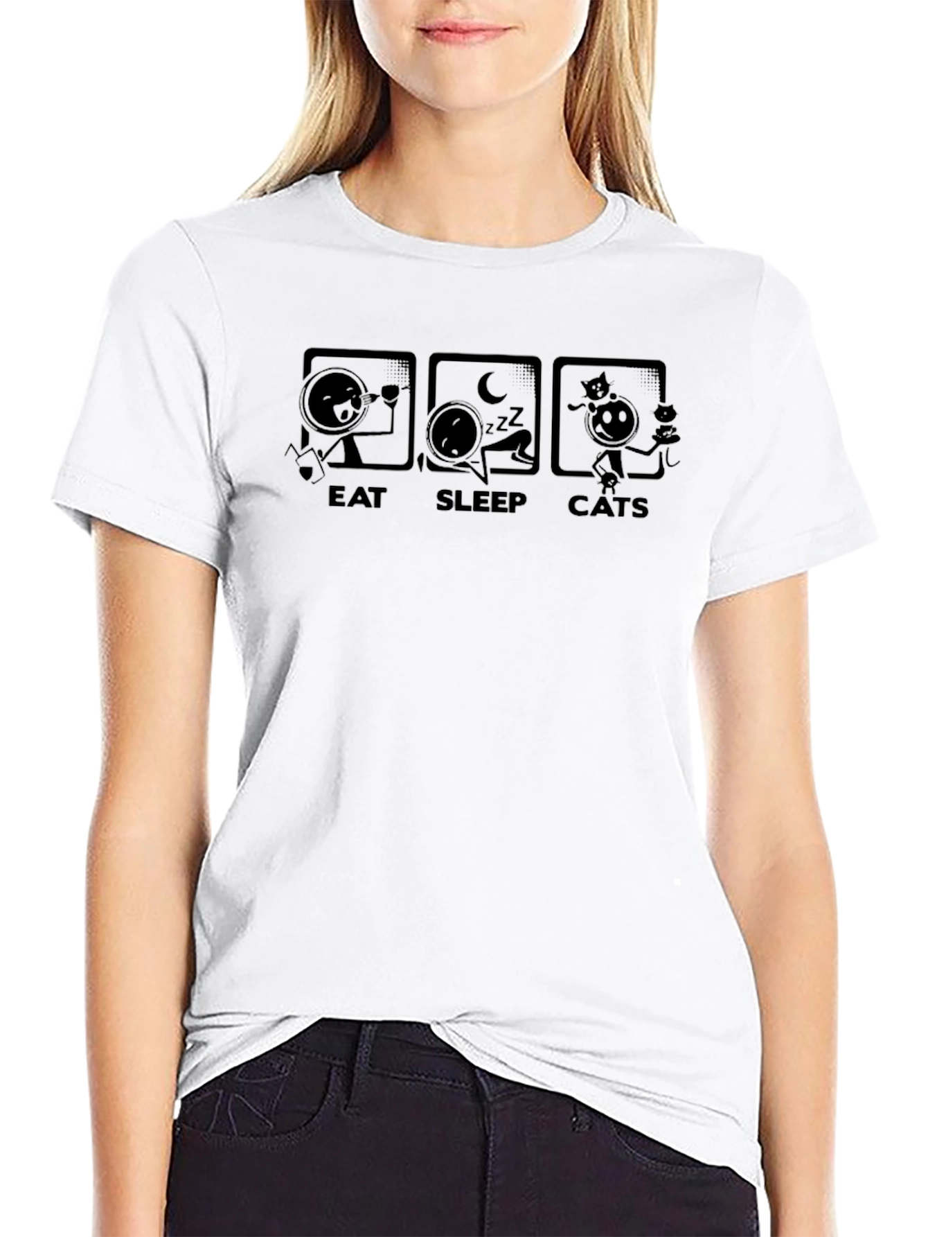 Eat Sleep Cats Black T-Shirt