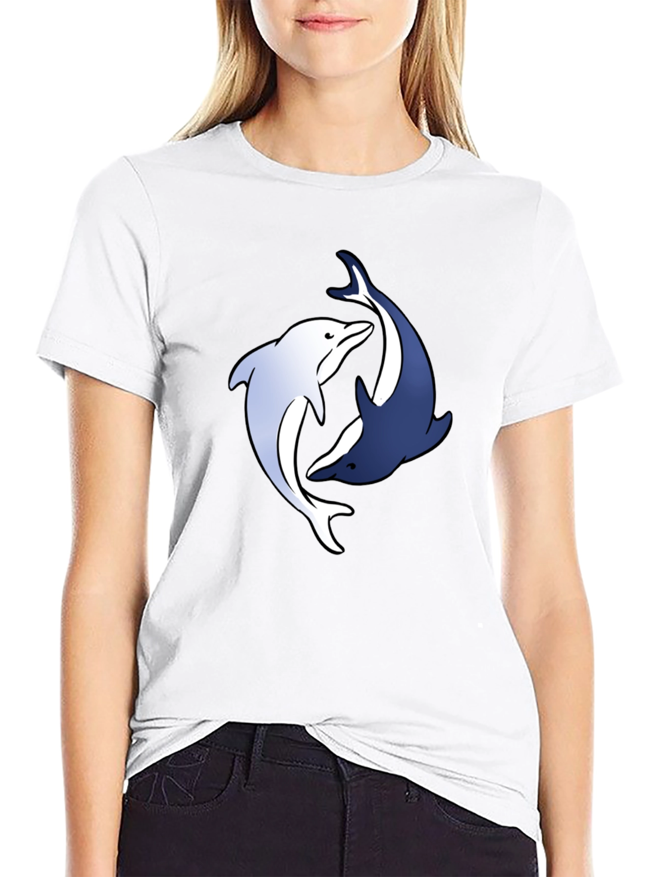 Dolphin Yin Yang Graphic Tee - Black