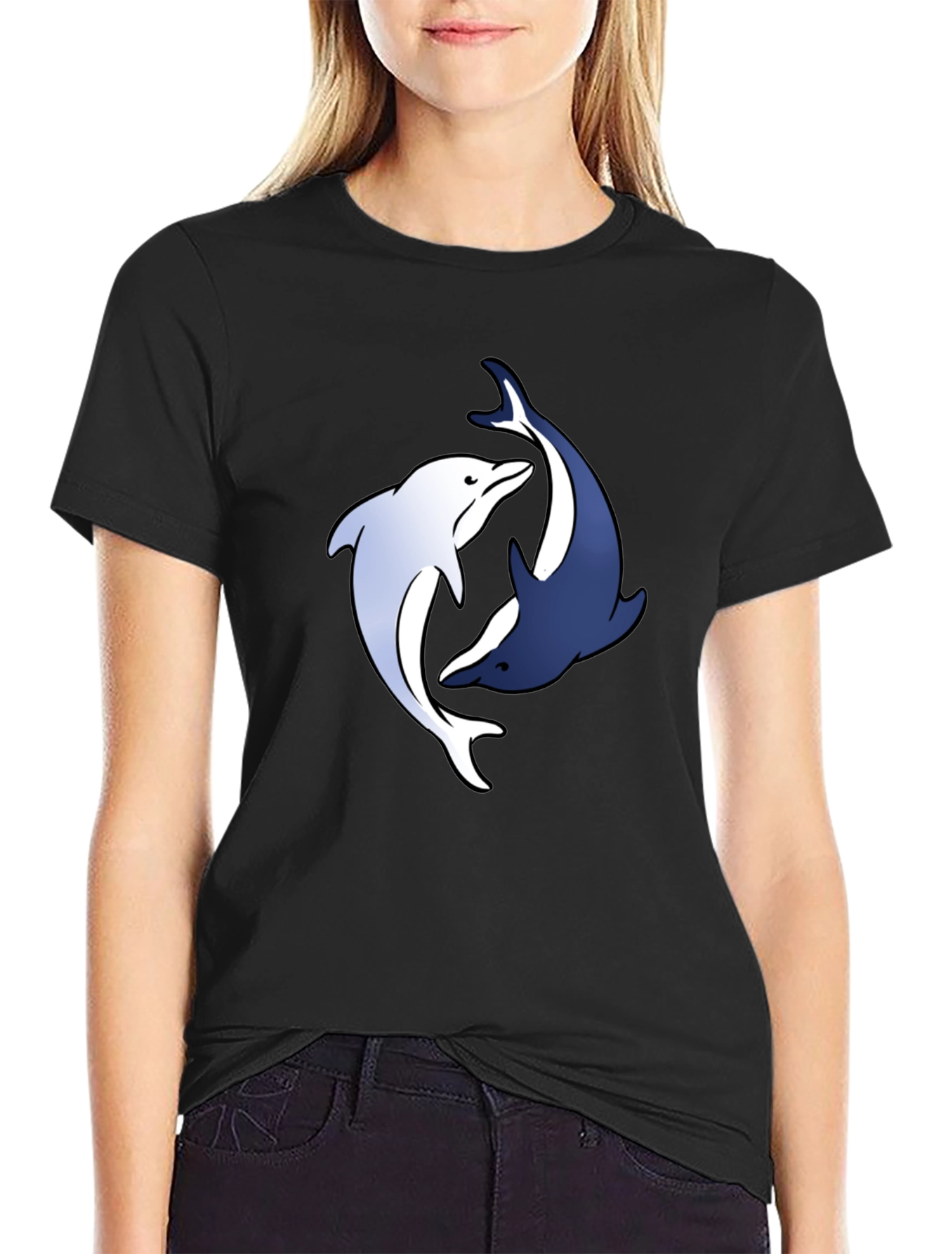 Dolphin Yin Yang Graphic Tee - Black