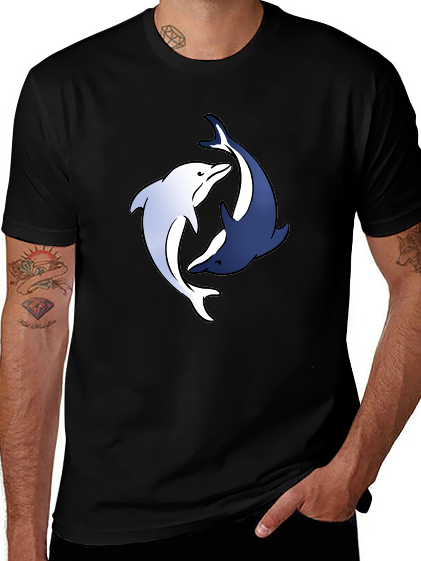 Dolphin Yin Yang Graphic Tee - Black