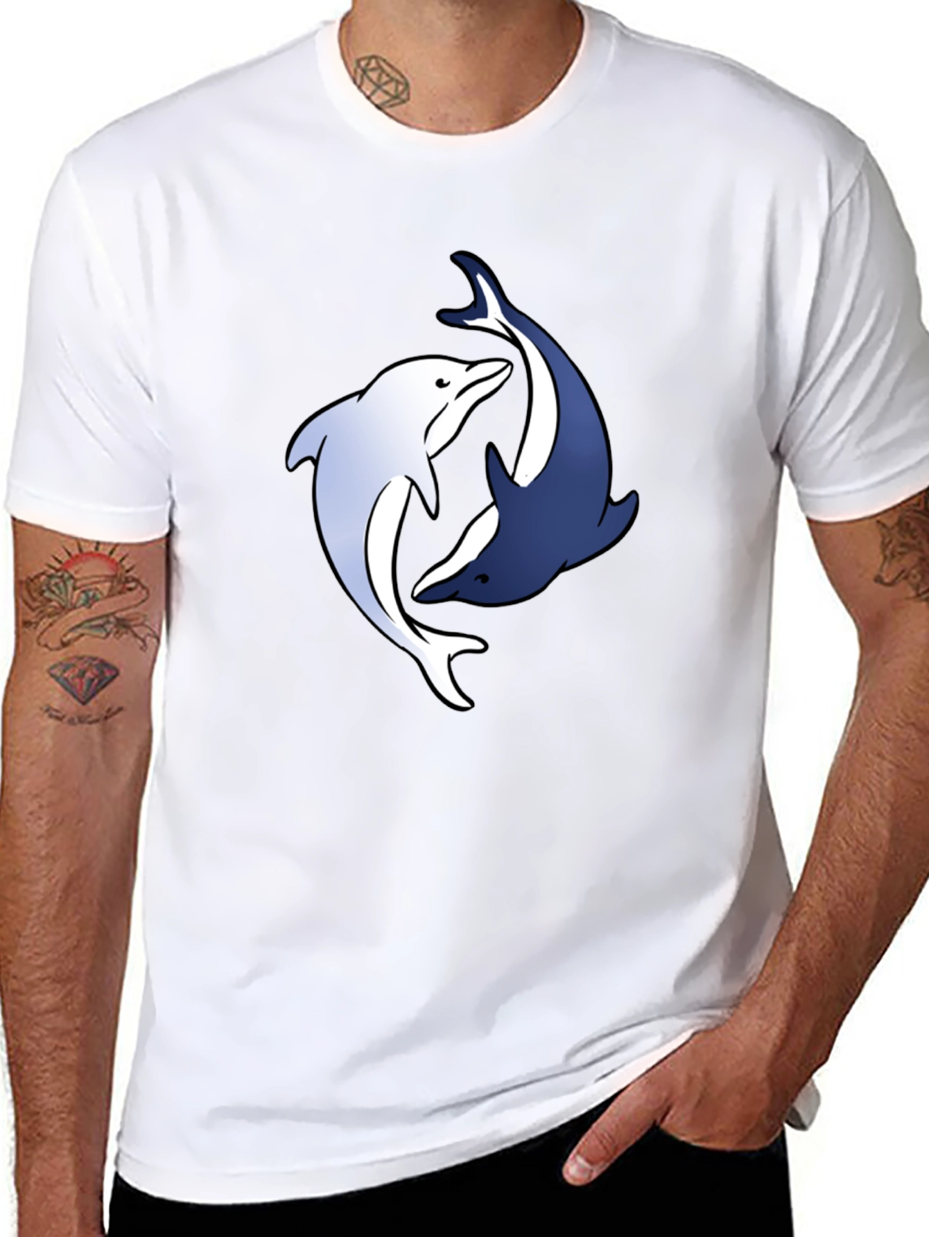 Dolphin Yin Yang Graphic Tee - Black