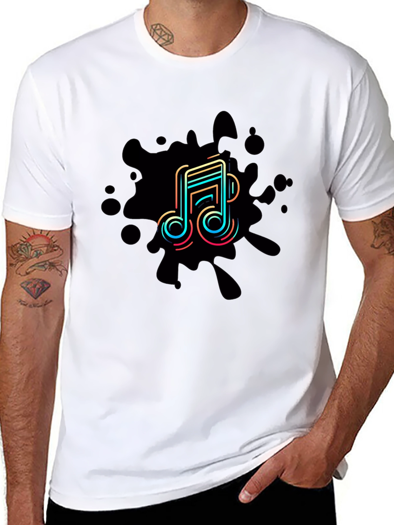 Trendy Music Note Graphic Black T-Shirt