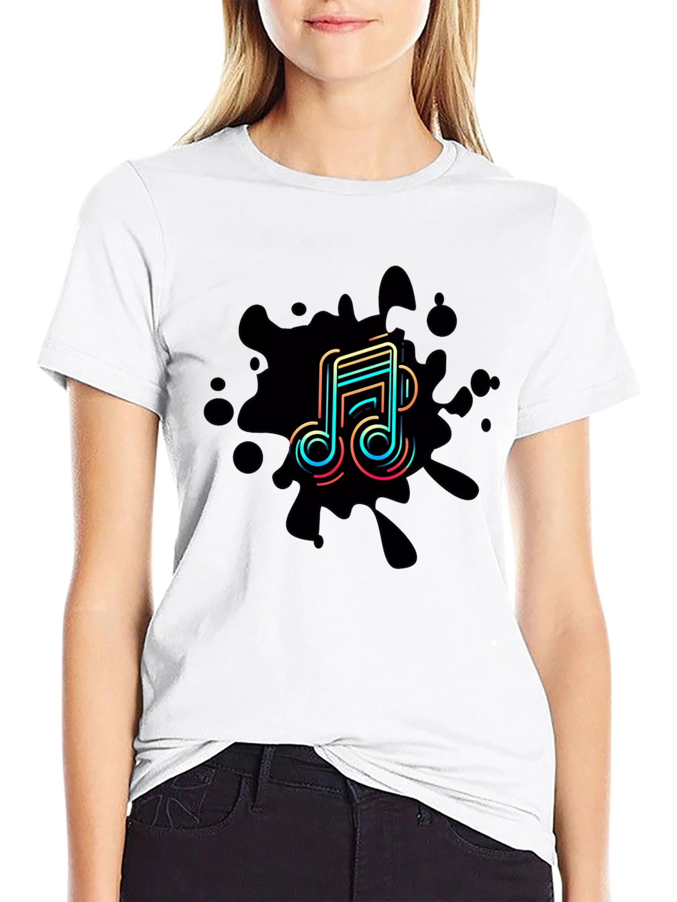 Trendy Music Note Graphic Black T-Shirt
