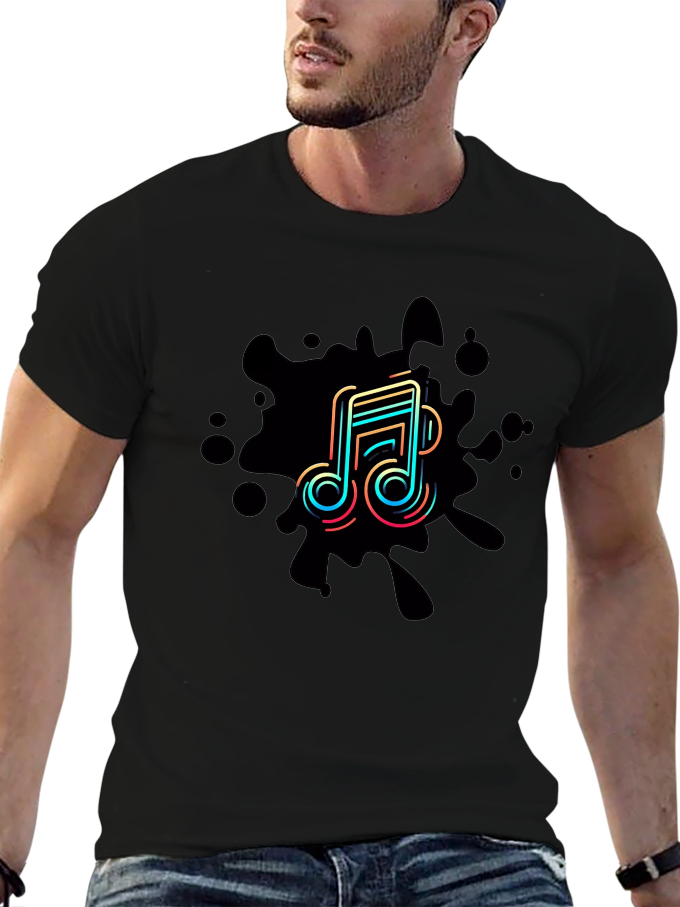 Trendy Music Note Graphic Black T-Shirt