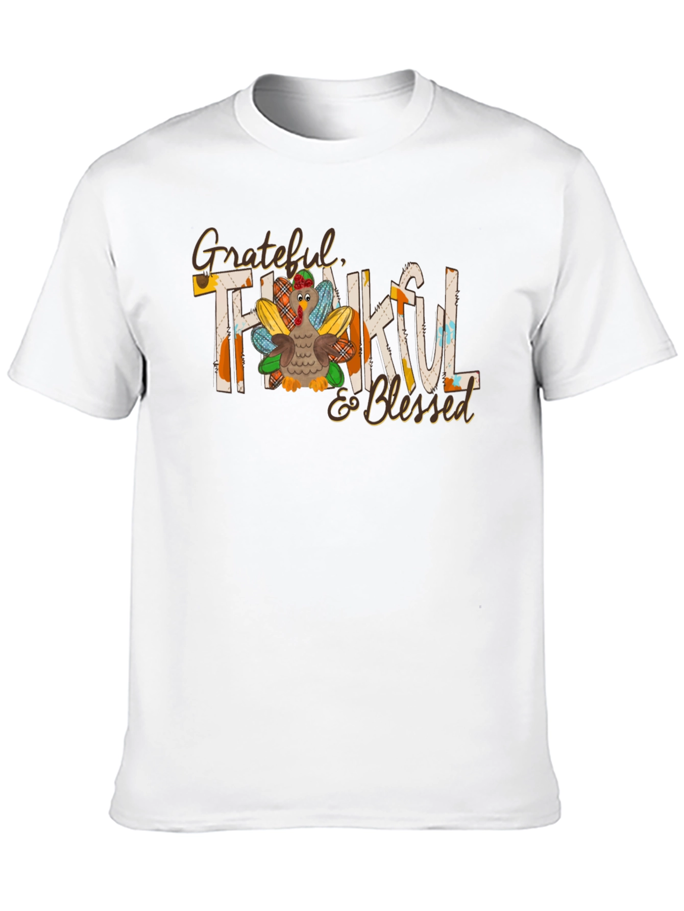 Grateful Thankful Blessed Thanksgiving Turkey Graphic Tee