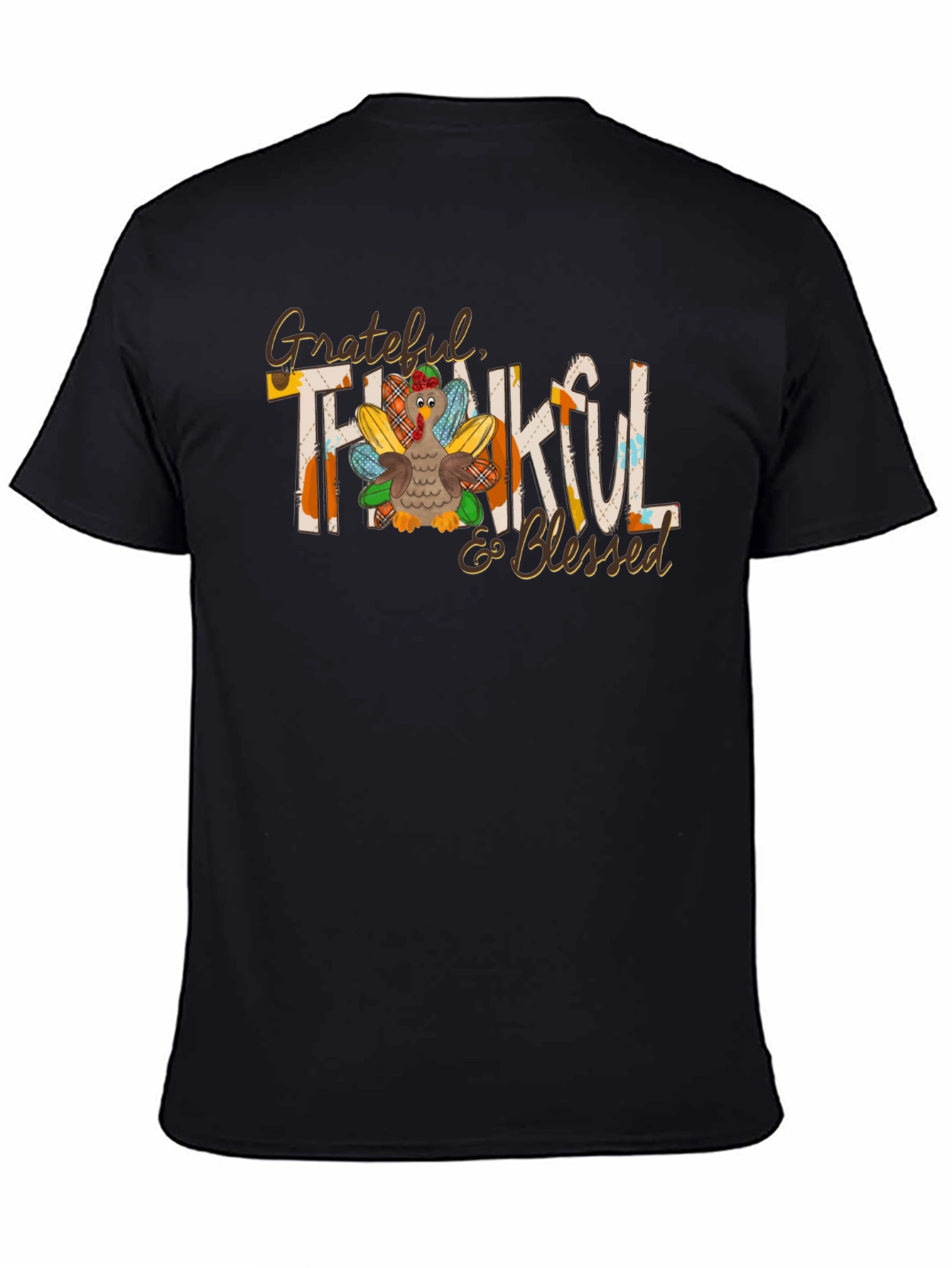 Grateful Thankful Blessed Thanksgiving Turkey Graphic Tee