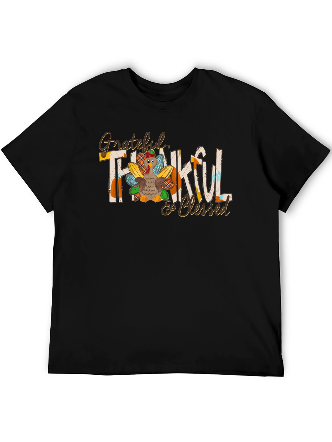 Grateful Thankful Blessed Thanksgiving Turkey Graphic Tee