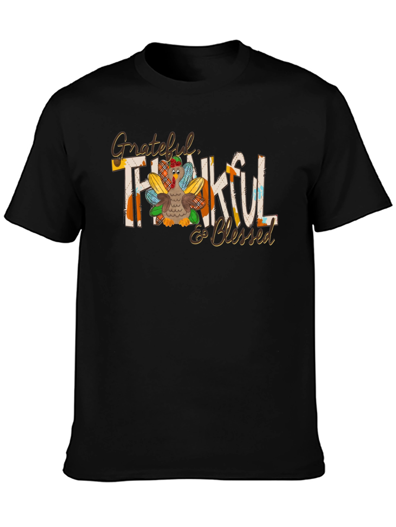 Grateful Thankful Blessed Thanksgiving Turkey Graphic Tee