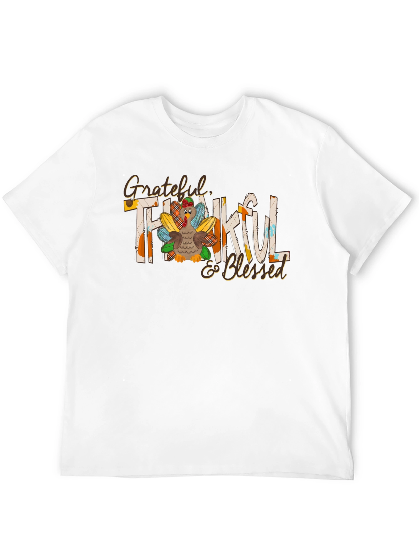 Grateful Thankful Blessed Thanksgiving Turkey Graphic Tee