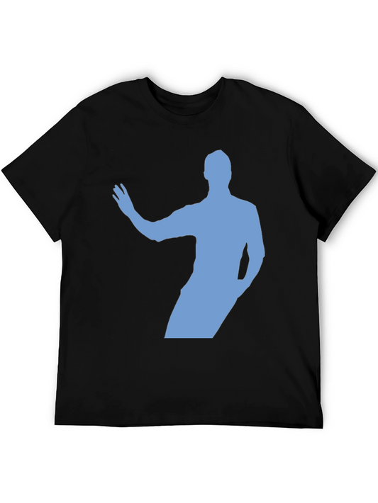 Black T-Shirt with Light Blue Figure Silhouette Design