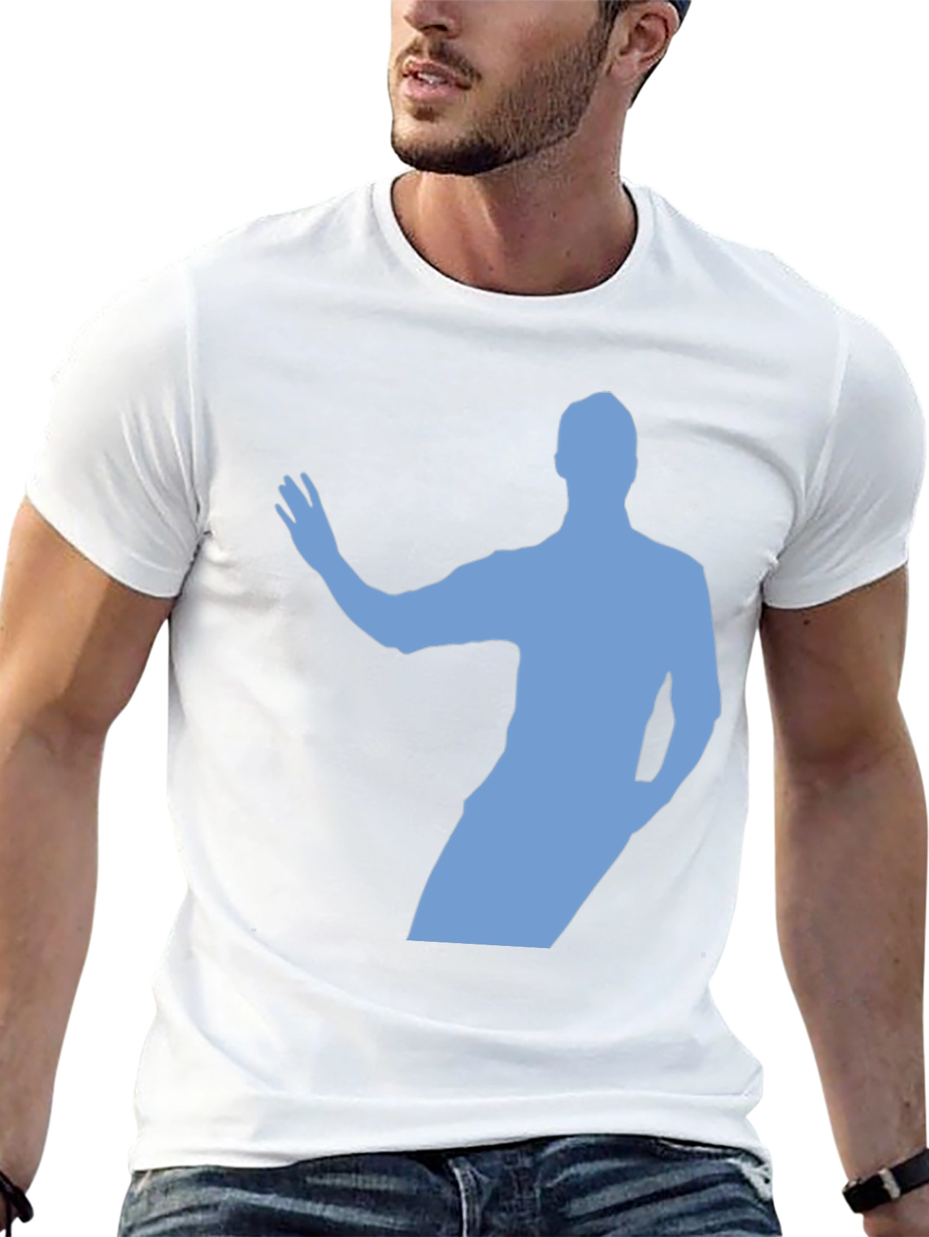Black T-Shirt with Light Blue Figure Silhouette Design