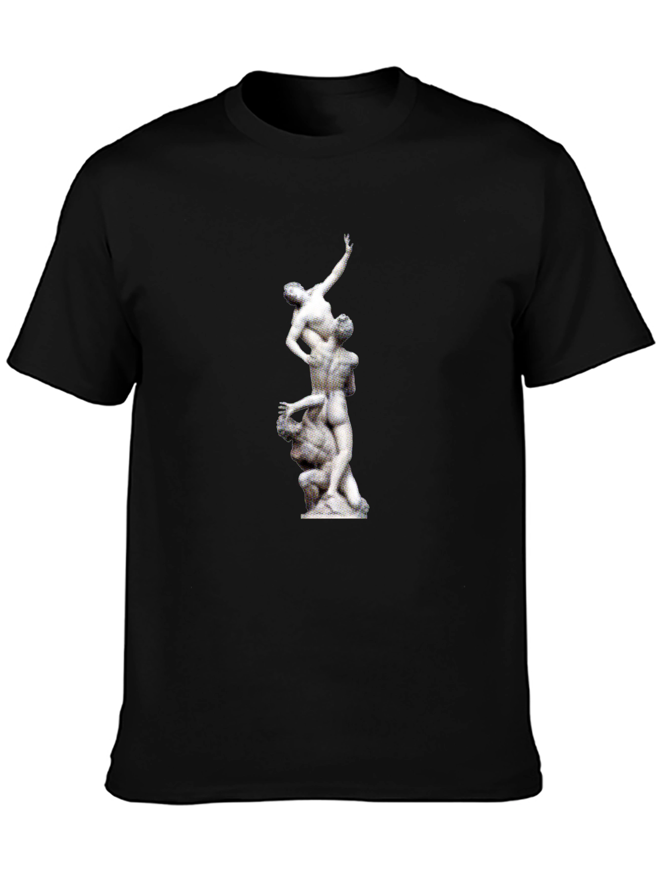 Statue Print Black Crew Neck T-Shirt