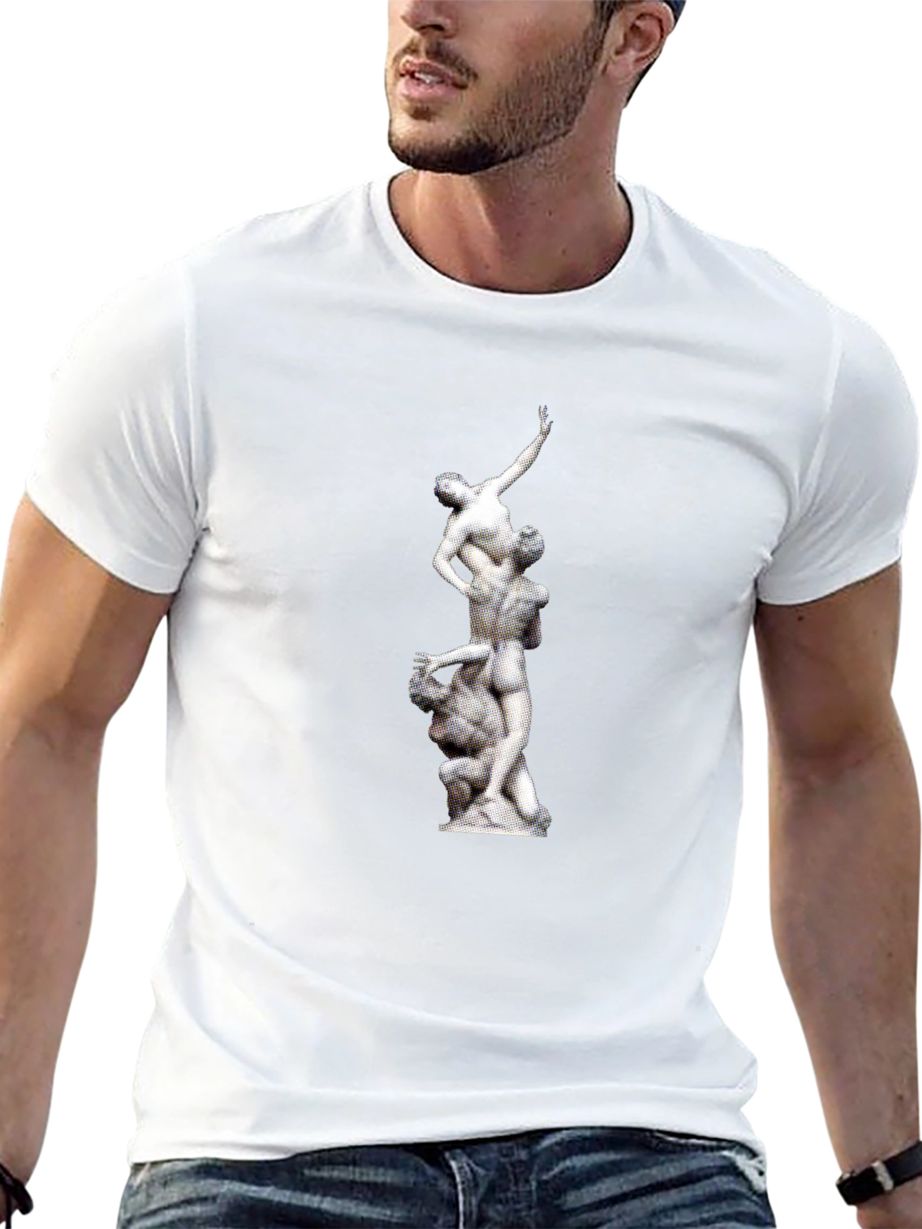 Statue Print Black Crew Neck T-Shirt