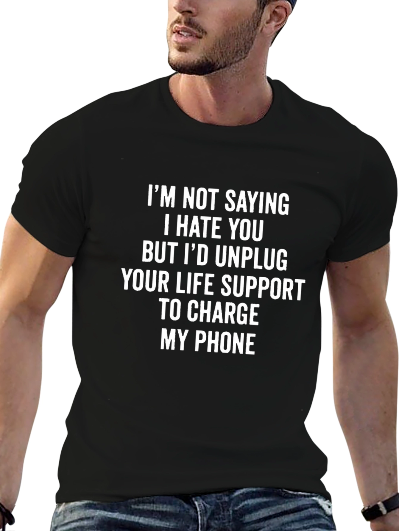 I Hate You Phone Charge Funny Graphic T-Shirt