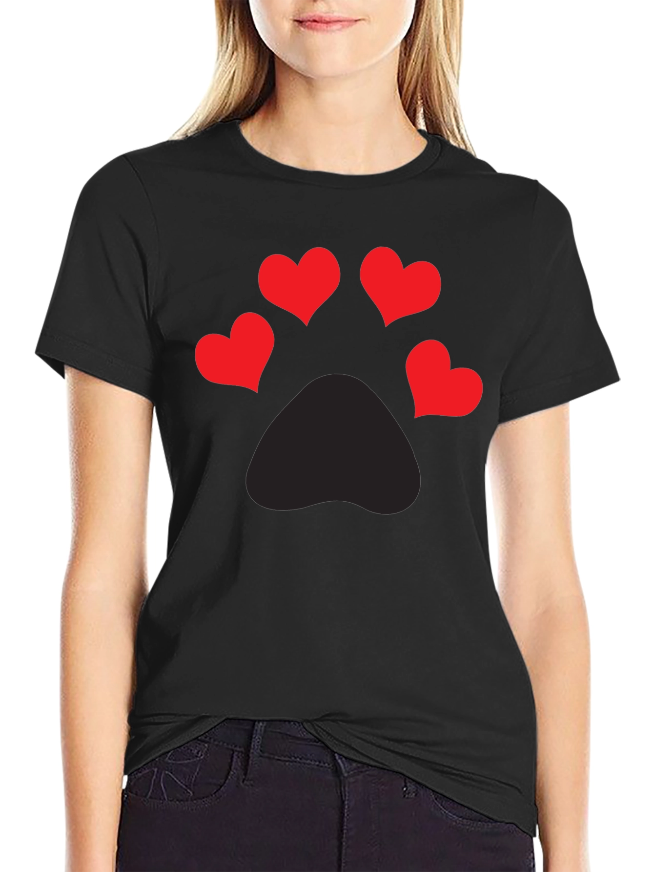 Heart Paw Print Graphic Tee - Mens Black T-Shirt