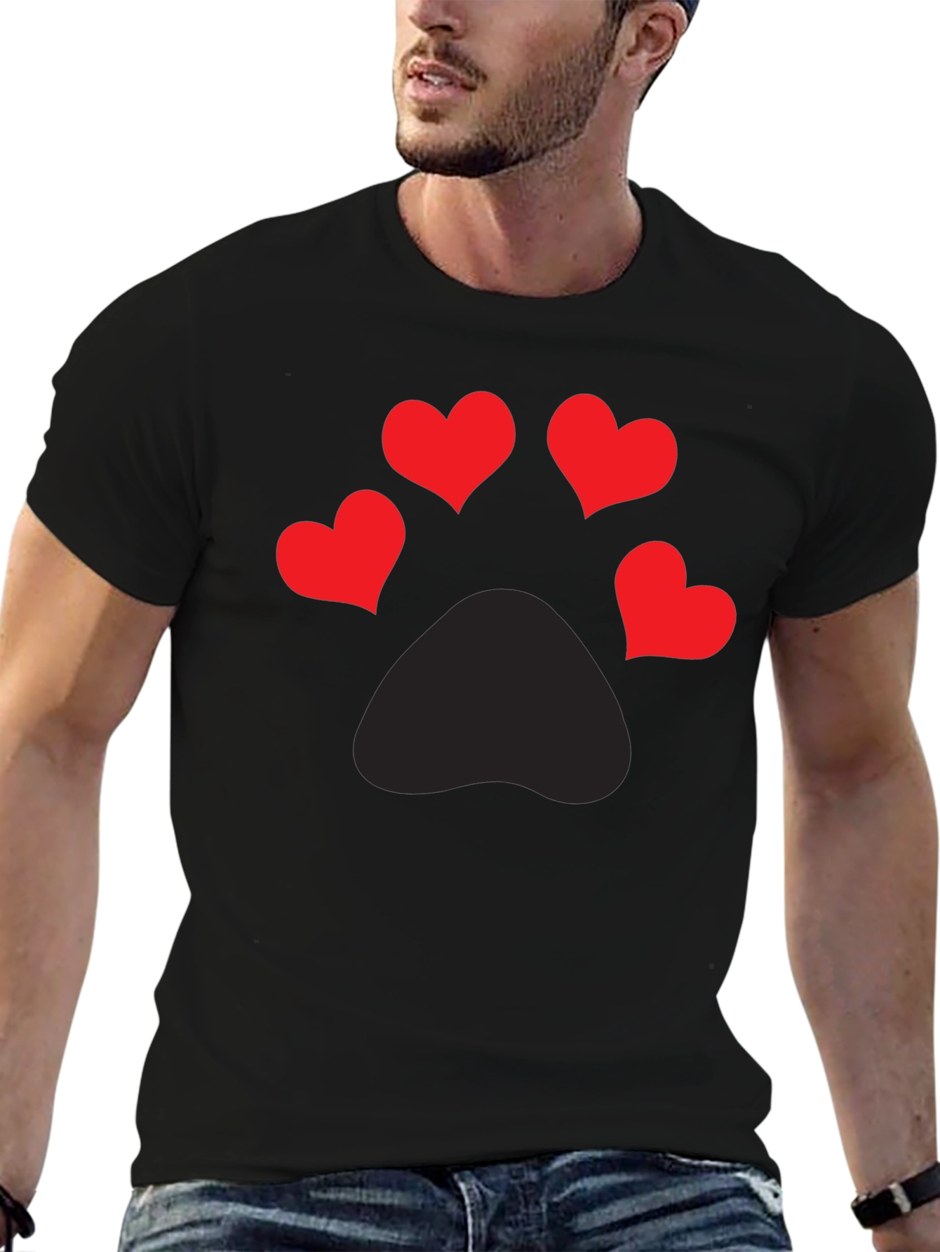 Heart Paw Print Graphic Tee - Mens Black T-Shirt