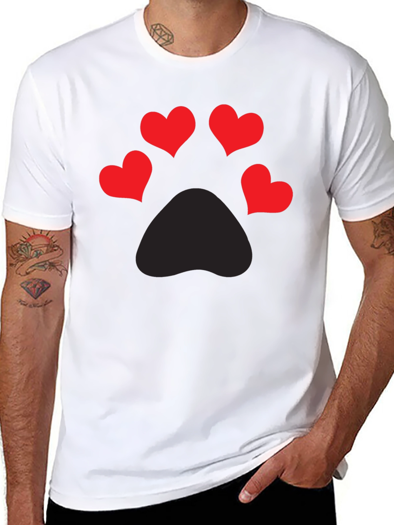 Heart Paw Print Graphic Tee - Mens Black T-Shirt