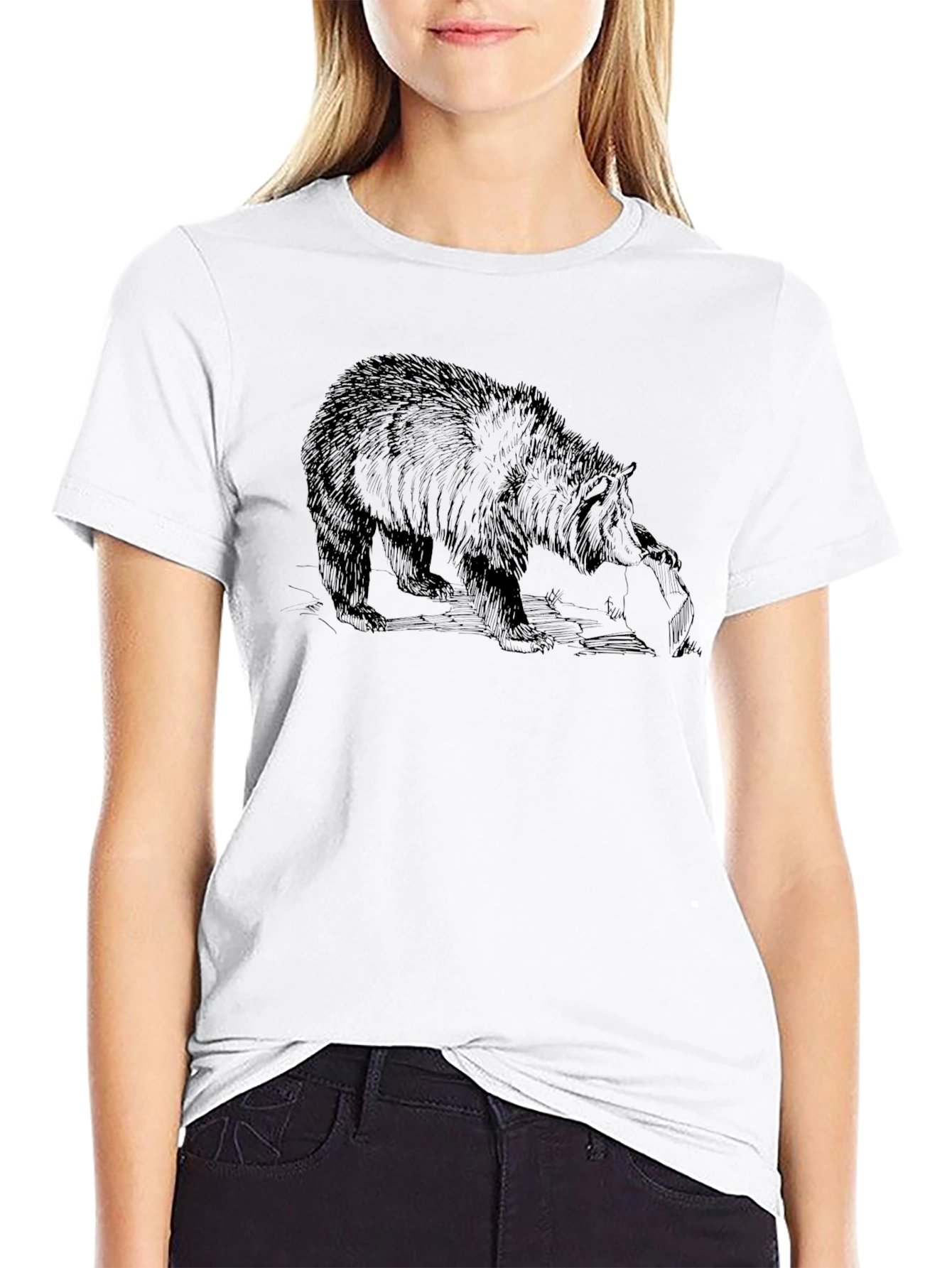 Bear Graphic Print T-Shirt - Mens Black Tee