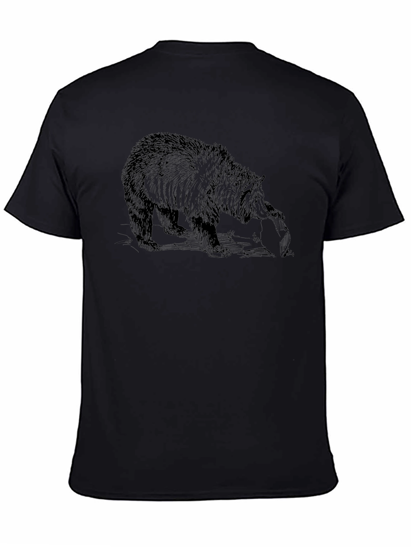 Bear Graphic Print T-Shirt - Mens Black Tee